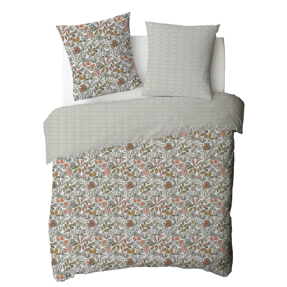 FUTURE HOME Parure de lit 2 personnes fleurie réversible à pois