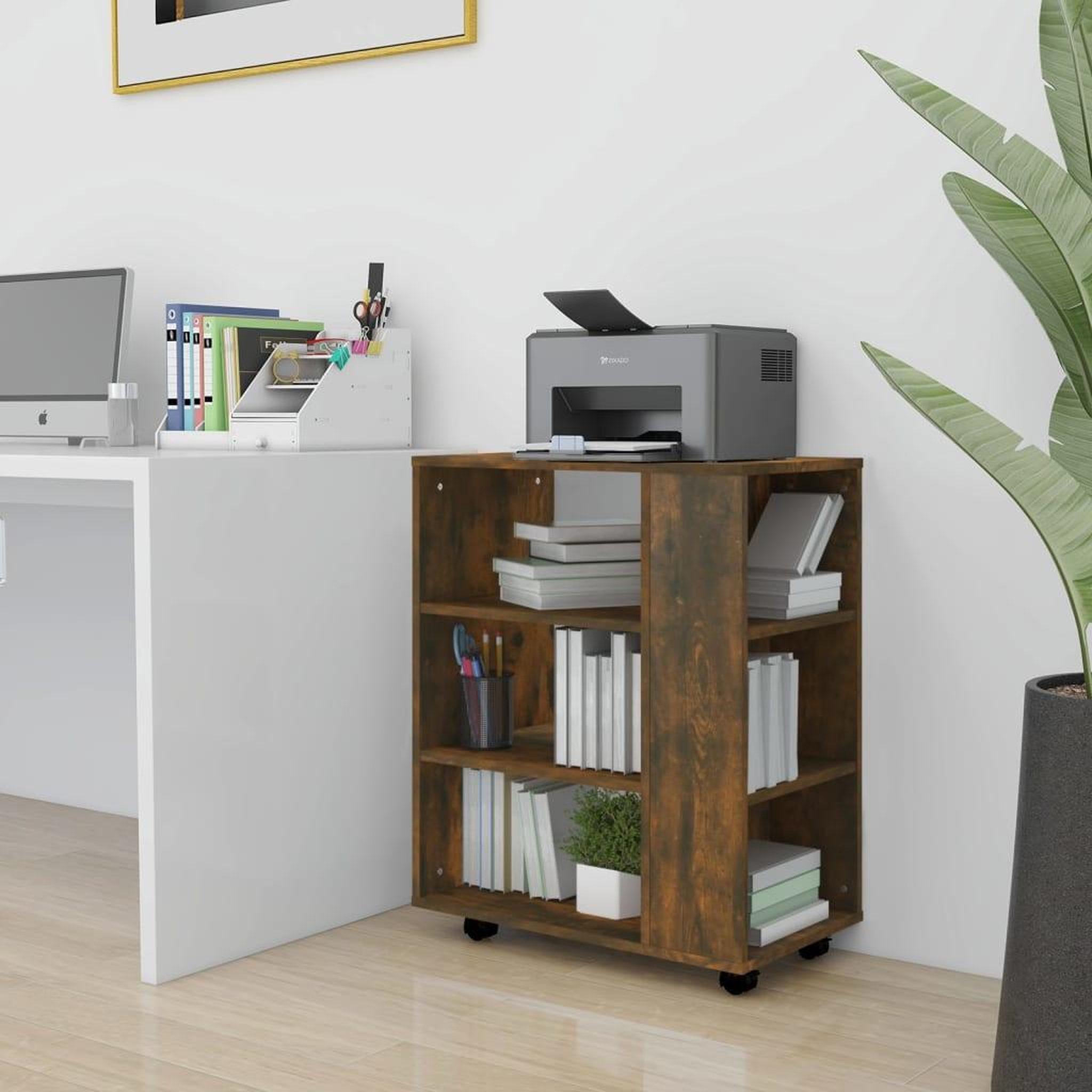Voir la diapositive 1 : VIDAXL Armoire roulante Chene fume 60x35x75 cm Bois d'ingenierie