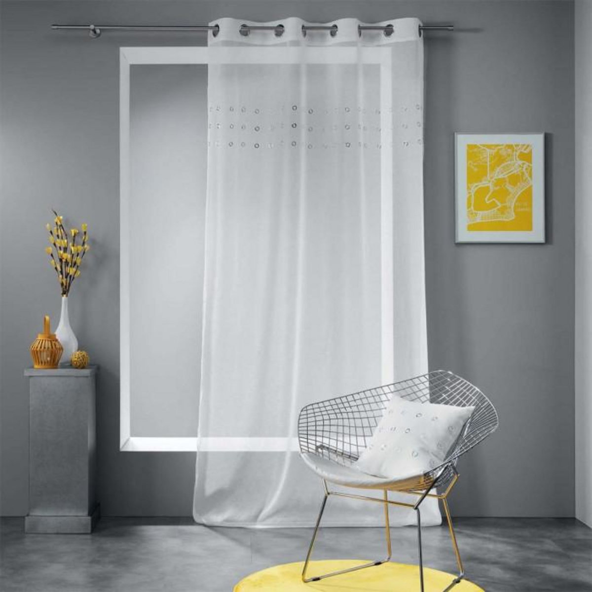 Paris Prix Rideau Voilage à Œillets  Krom  140x240cm Blanc