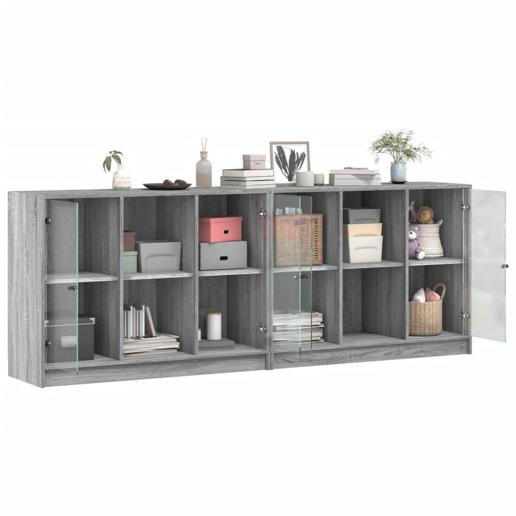 Voir la diapositive 4 : VIDAXL Bibliotheque avec portes sonoma gris 204x37x75 cm