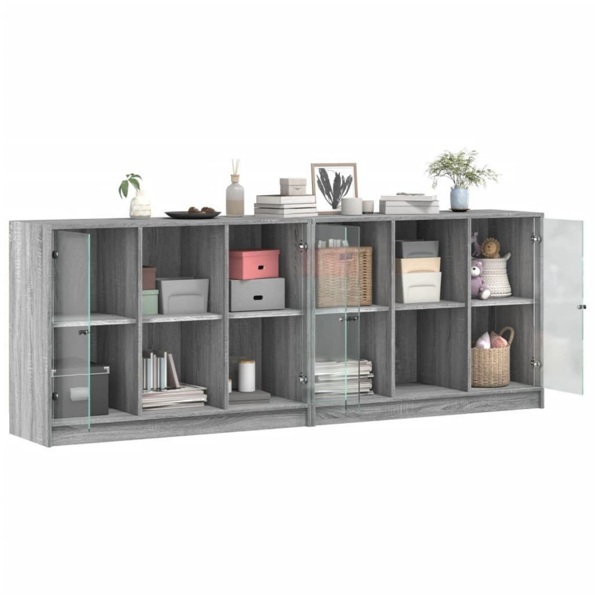 VIDAXL Bibliotheque avec portes sonoma gris 204x37x75 cm