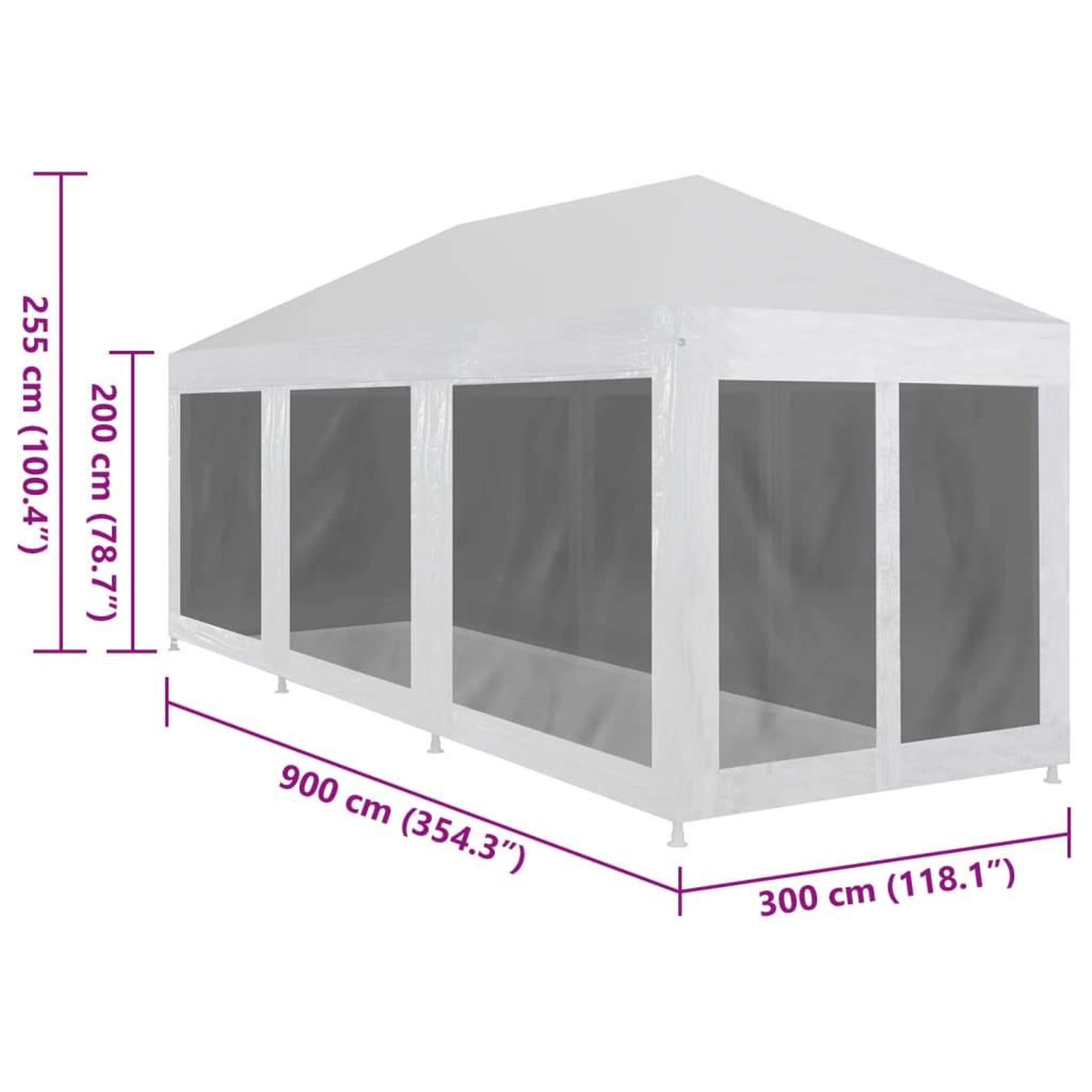 Voir la diapositive 6 : VIDAXL Tente de reception avec 8 parois en maille 9 x 3 m