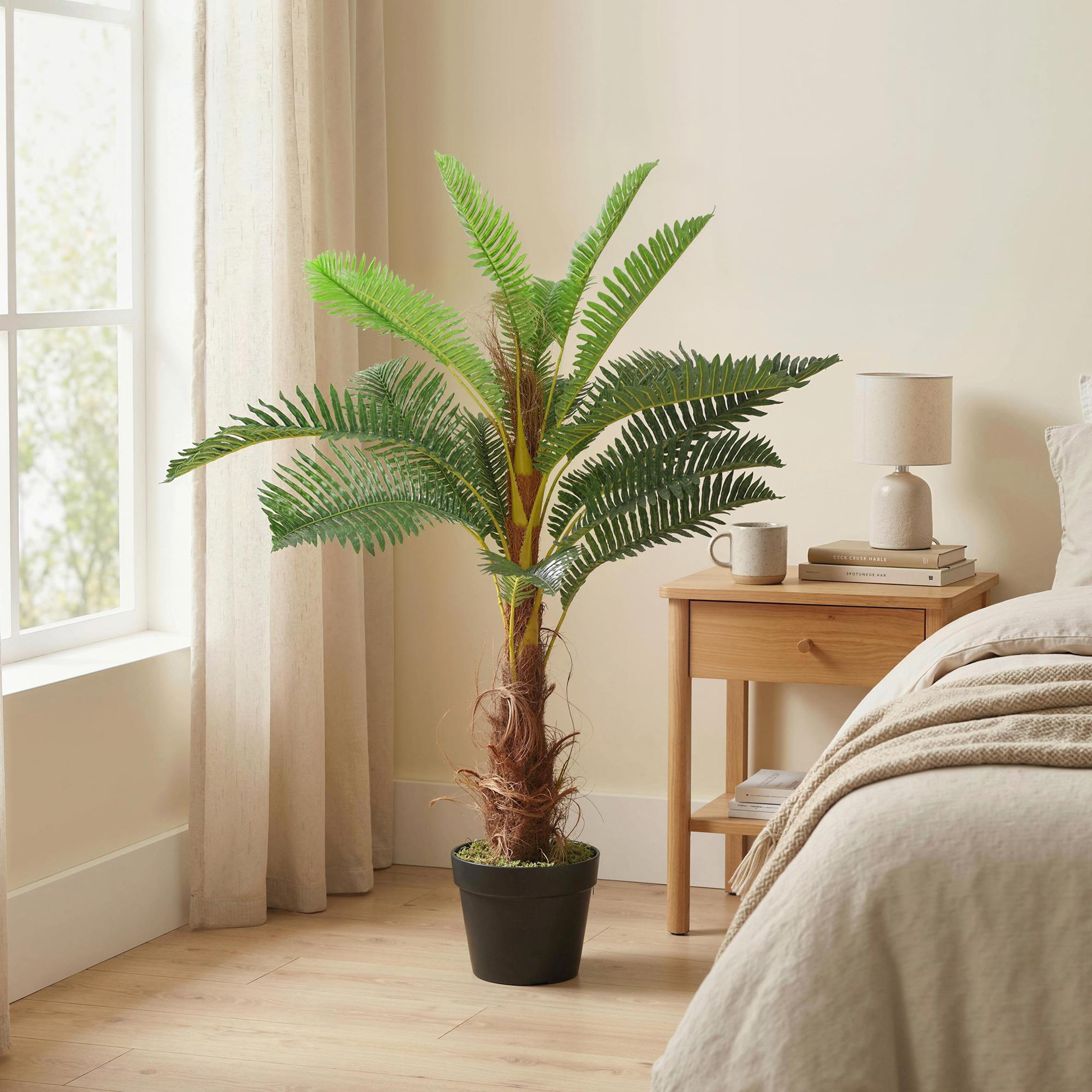 Voir la diapositive 2 : HOMCOM Palmier artificiel H.1 m arbre artificiel tronc branches lichen feuilles grand réalisme pot inclus