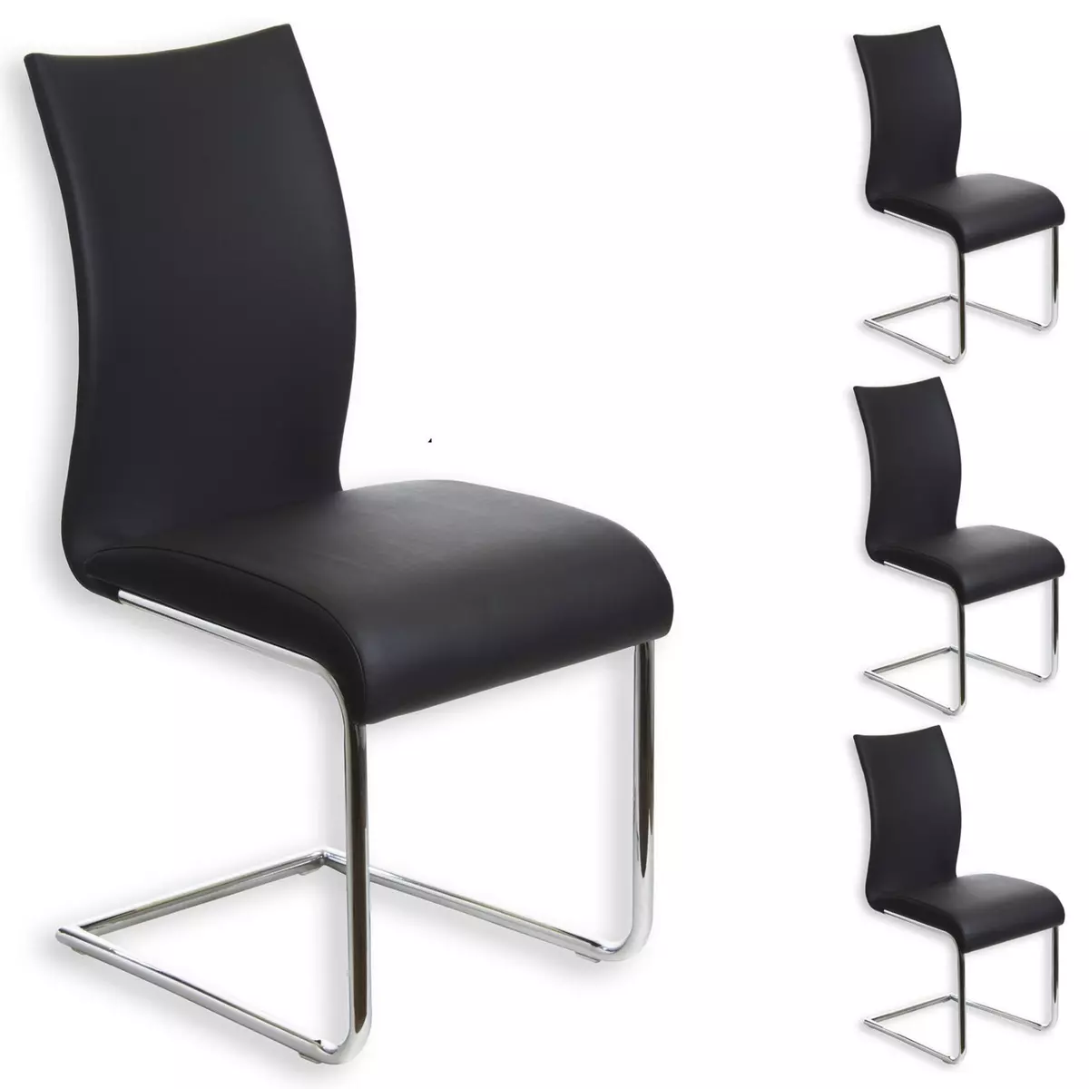 IDIMEX Lot de 4 chaises de salle à manger ALADINO piètement chromé revêtement synthétique noir
