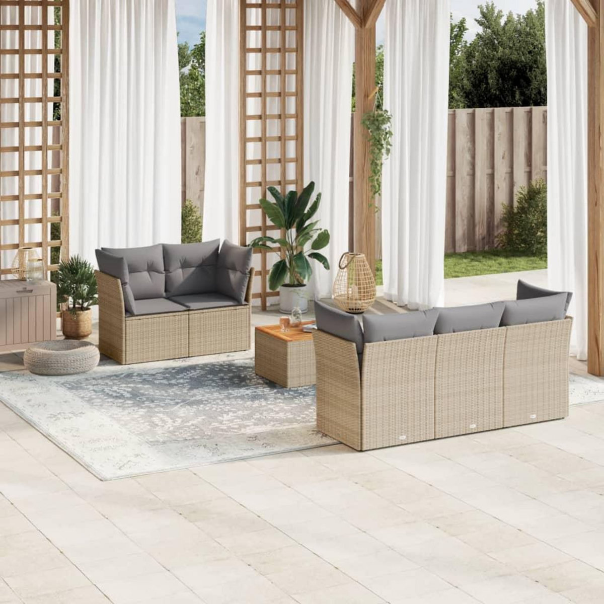 VIDAXL Salon de jardin avec coussins 6 pcs beige resine tressee