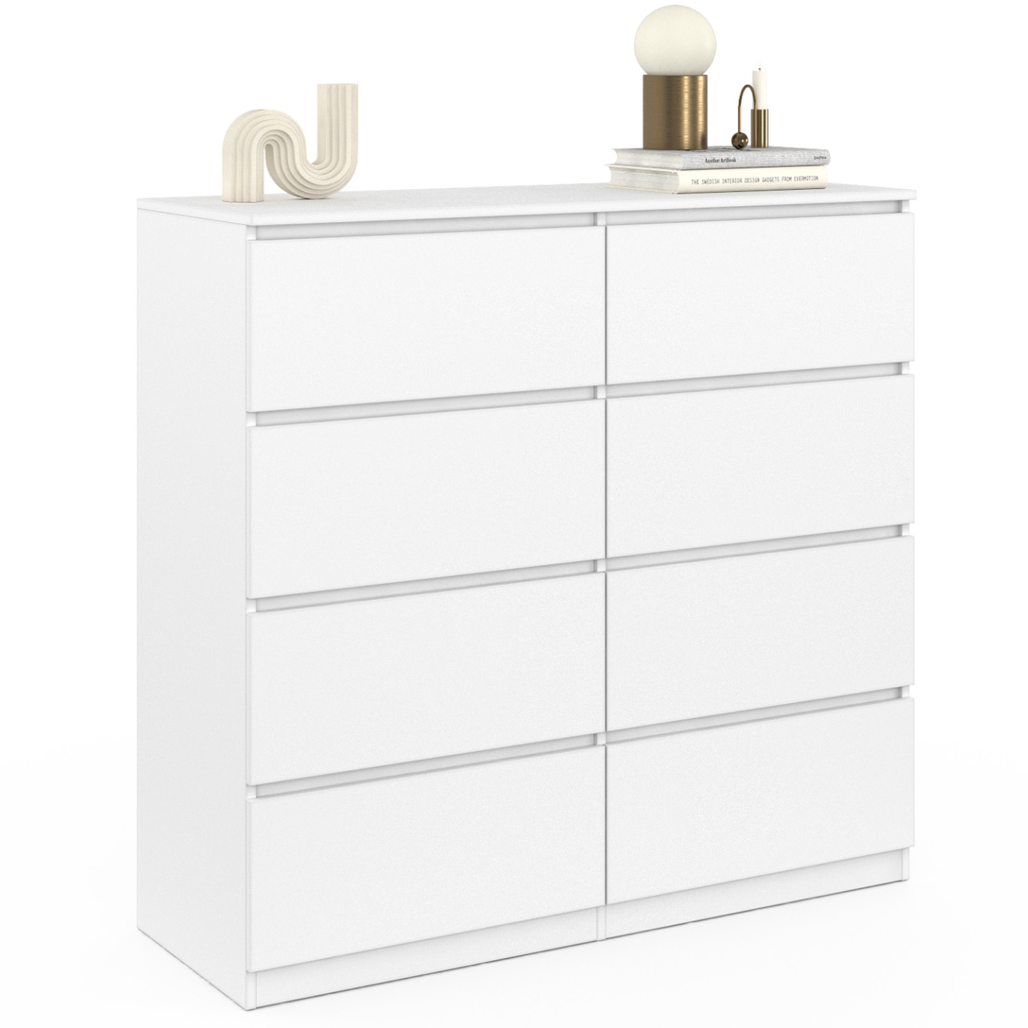 ID MARKET Commode 8 tiroirs tomi 110 cm bois blanc