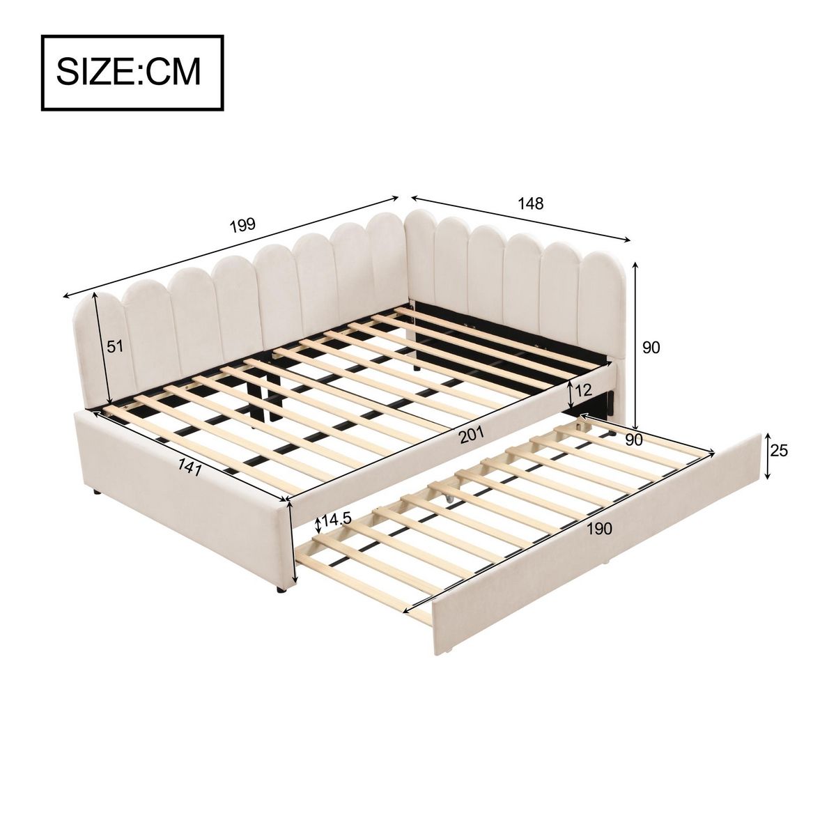 MERAX Lit gigogne rembourré