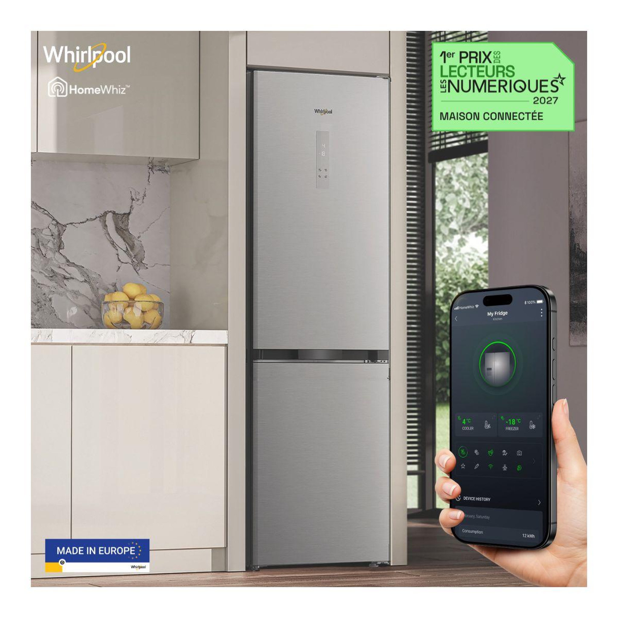 Voir la diapositive 4 : Whirlpool Réfrigérateur combiné whk26372x5ea3