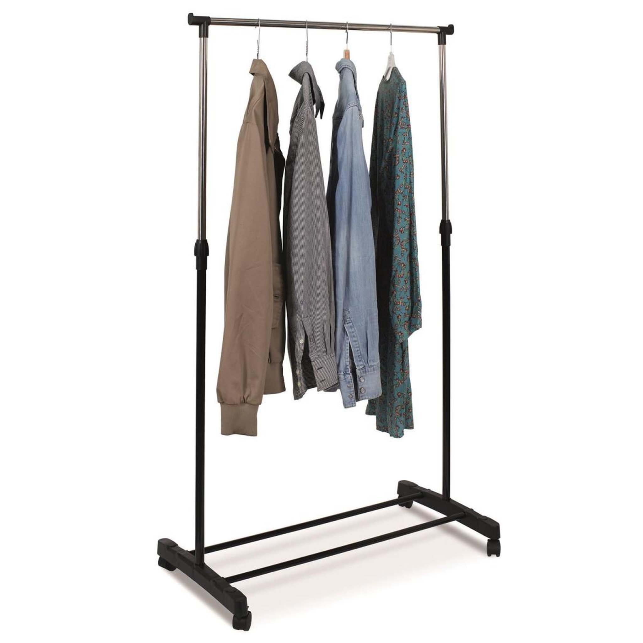 Voir la diapositive 3 : Je cherche une idee Portant à vêtements en métal  roulette  90cm noir