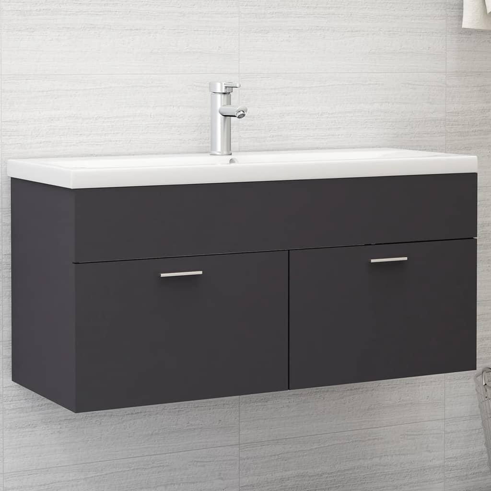 Voir la diapositive 1 : VIDAXL Armoire d'evier avec lavabo integre Gris Agglomere