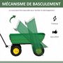 Voir la diapositive 4 : OUTSUNNY Chariot de jardin à main benne basculante 75° 125L charge max. 200 Kg 4 roues pneumatiques acier PP jaune vert