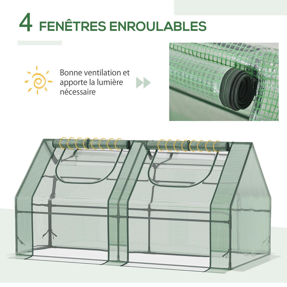 OUTSUNNY Mini serre de jardin serre à tomates double bâche 180L x 90l x 90H cm acier PE PVC 2 fenêtres avec zip enroulables vert