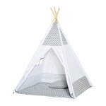HOMCOM Tente teepee indien enfant style graphique - dim. 1,2L x 1,2I x 1,55H m - porte refermable, fenêtre, tapis, coussin, sac transport inclus - structure bois, toile polyester coton gris blanc