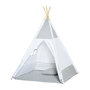 Voir la diapositive 1 : HOMCOM Tente teepee indien enfant style graphique - dim. 1,2L x 1,2I x 1,55H m - porte refermable, fenêtre, tapis, coussin, sac transport inclus - structure bois, toile polyester coton gris blanc