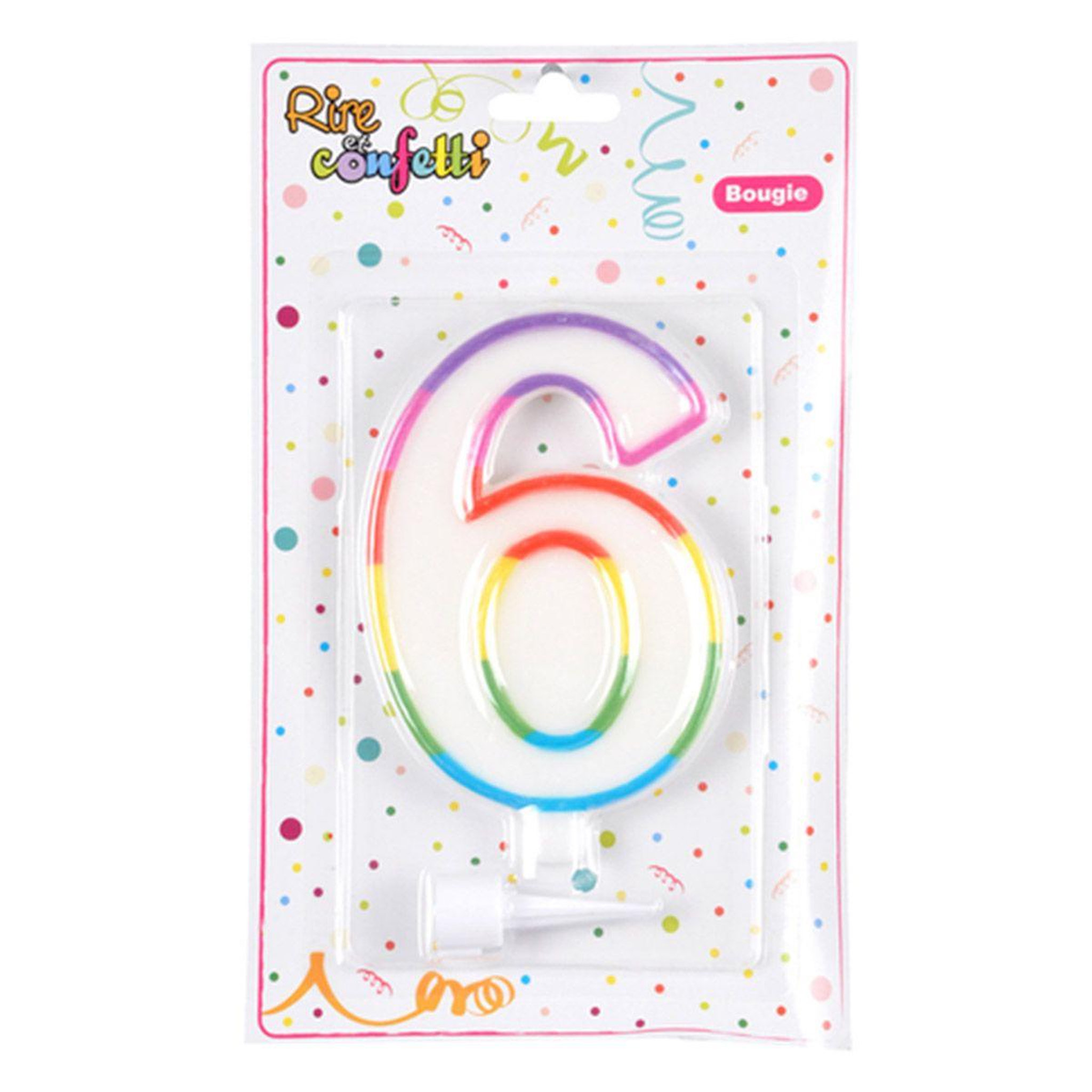 Voir la diapositive 3 : HOMEA Bougie d'Anniversaire  Chiffre 6  10cm Multicolore