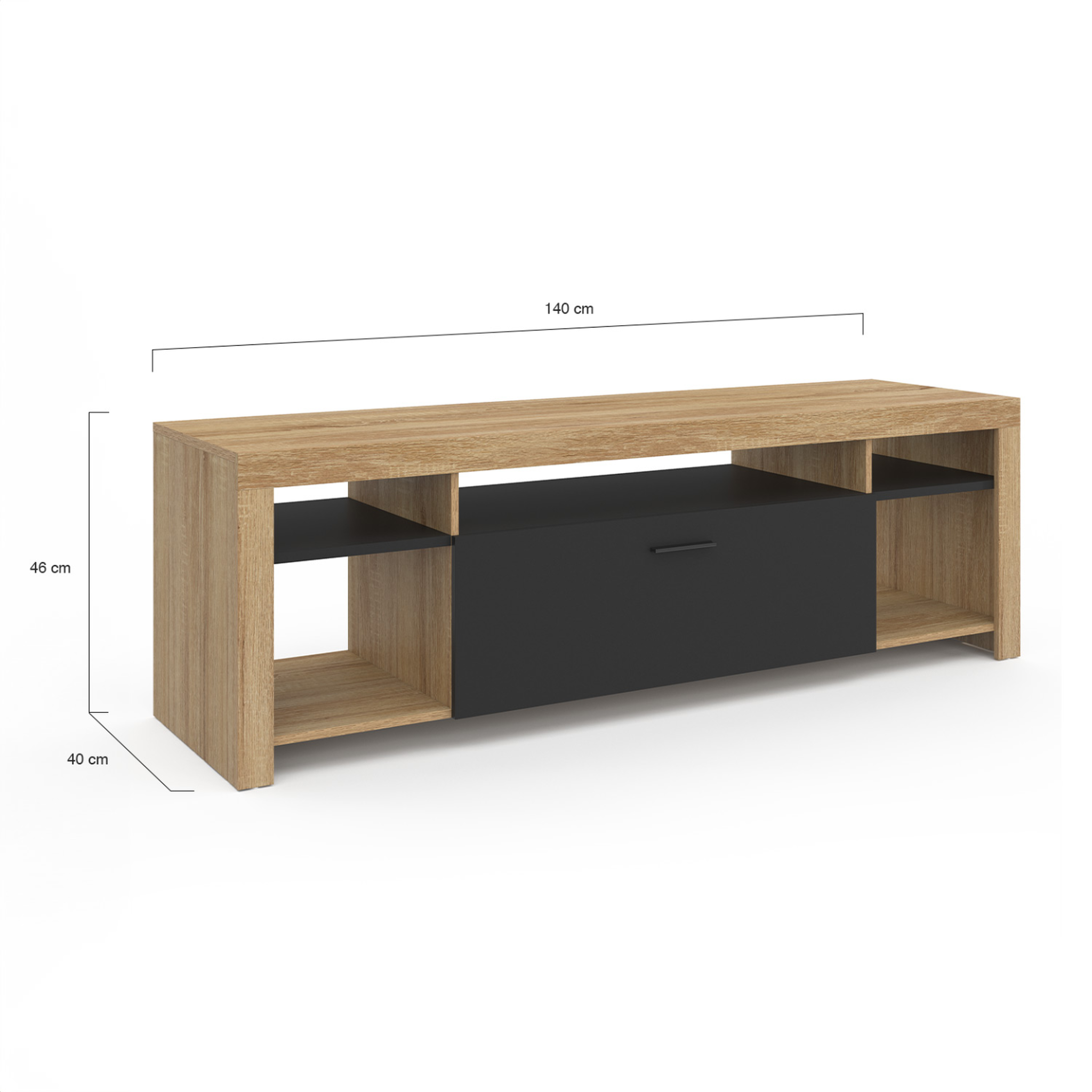 Voir la diapositive 5 : ID MARKET Meuble tv 140 cm malo bois et placard noir