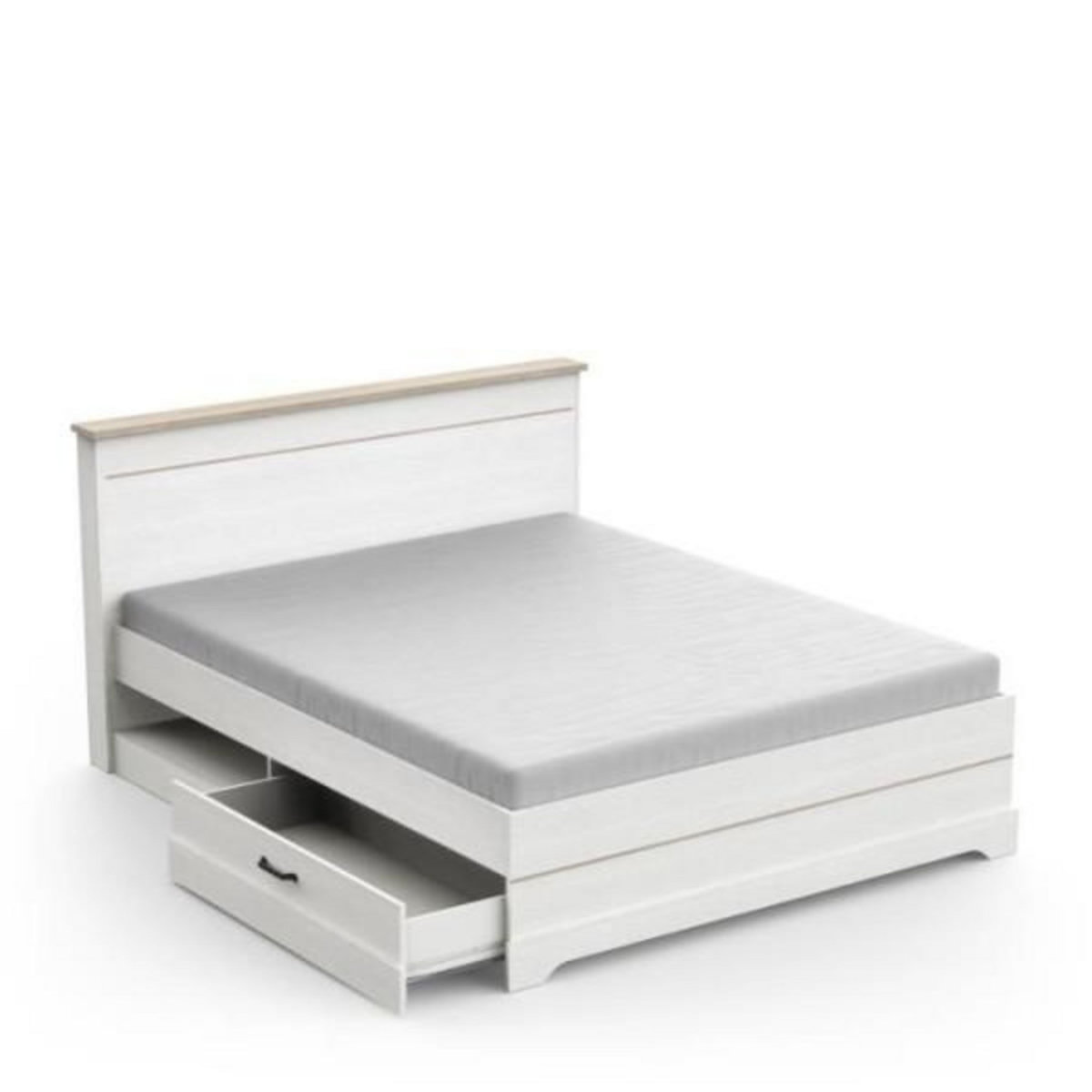 Demeyere Lit adulte COTTAGE 160x200 cm - Mélamine blanc et décor chene Kronberg - 2 Tiroirs - L 173,8 x P 215,1 x H 102,2 cm - DEMEYERE