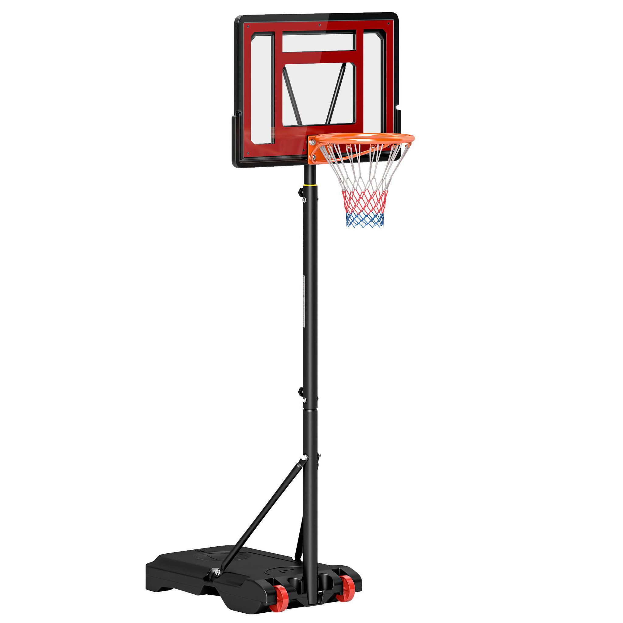 HOMCOM Panier de basketball sur pied hauteur réglable h.160–210 cm lestage roulettes noir rouge