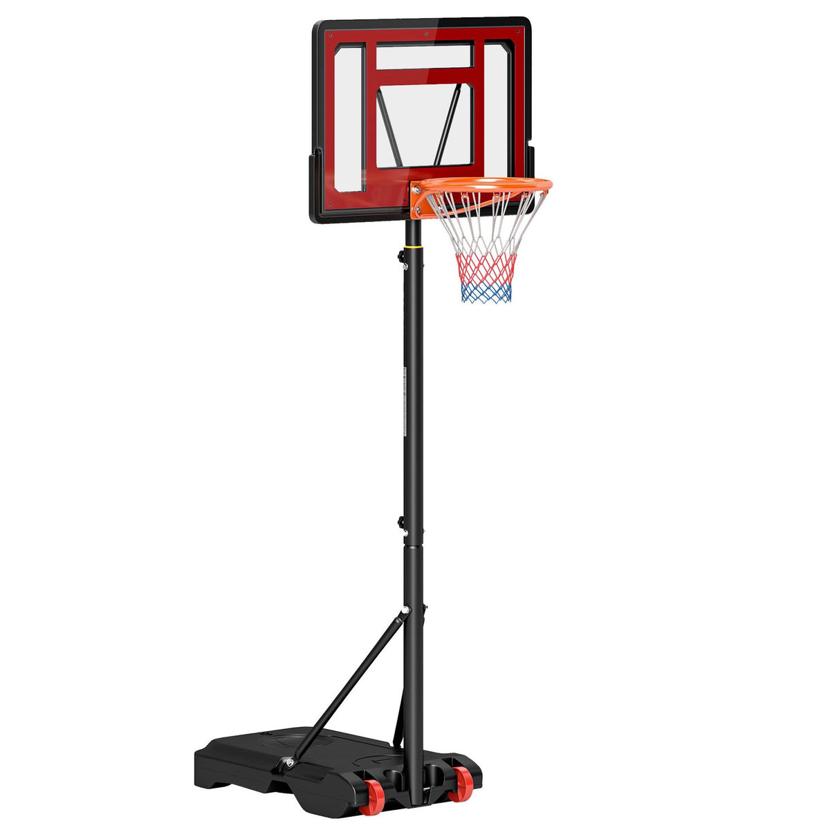 HOMCOM Panier de basketball sur pied hauteur réglable H.160–210 cm lestage roulettes noir rouge