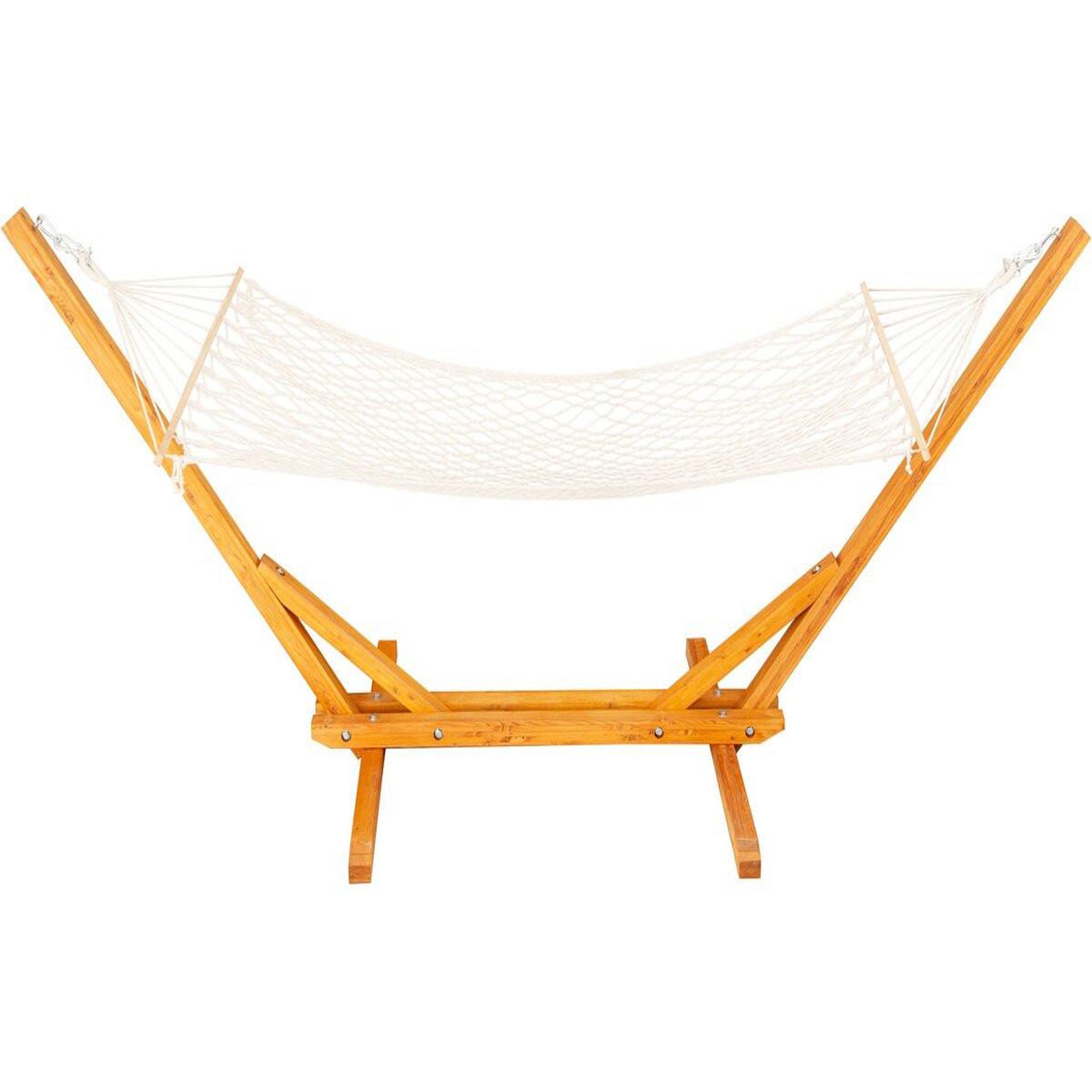 Voir la diapositive 4 : Habitat et Jardin Hamac bois avec toile en macramé  dallas  - 305 x 120 x 123 cm - blanc