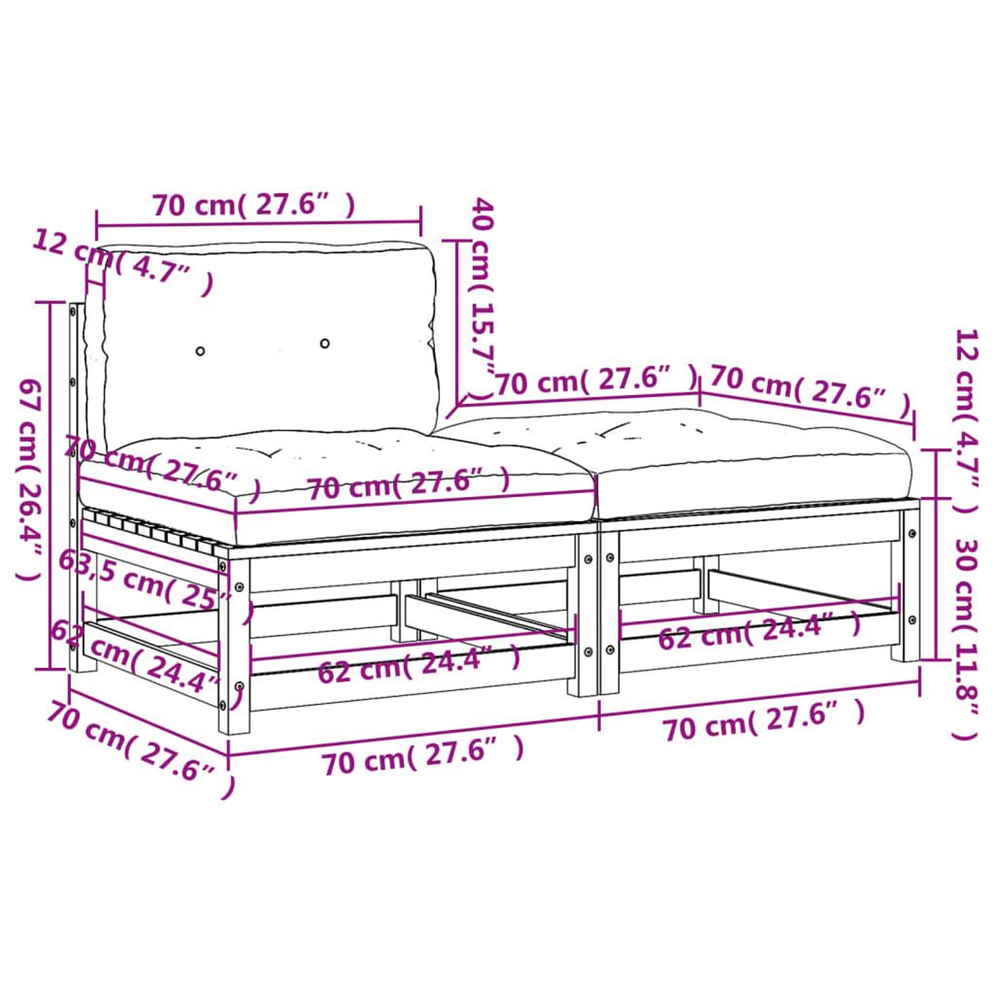 Voir la diapositive 6 : VIDAXL Canape de jardin sans accoudoirs avec coussins et repose-pieds