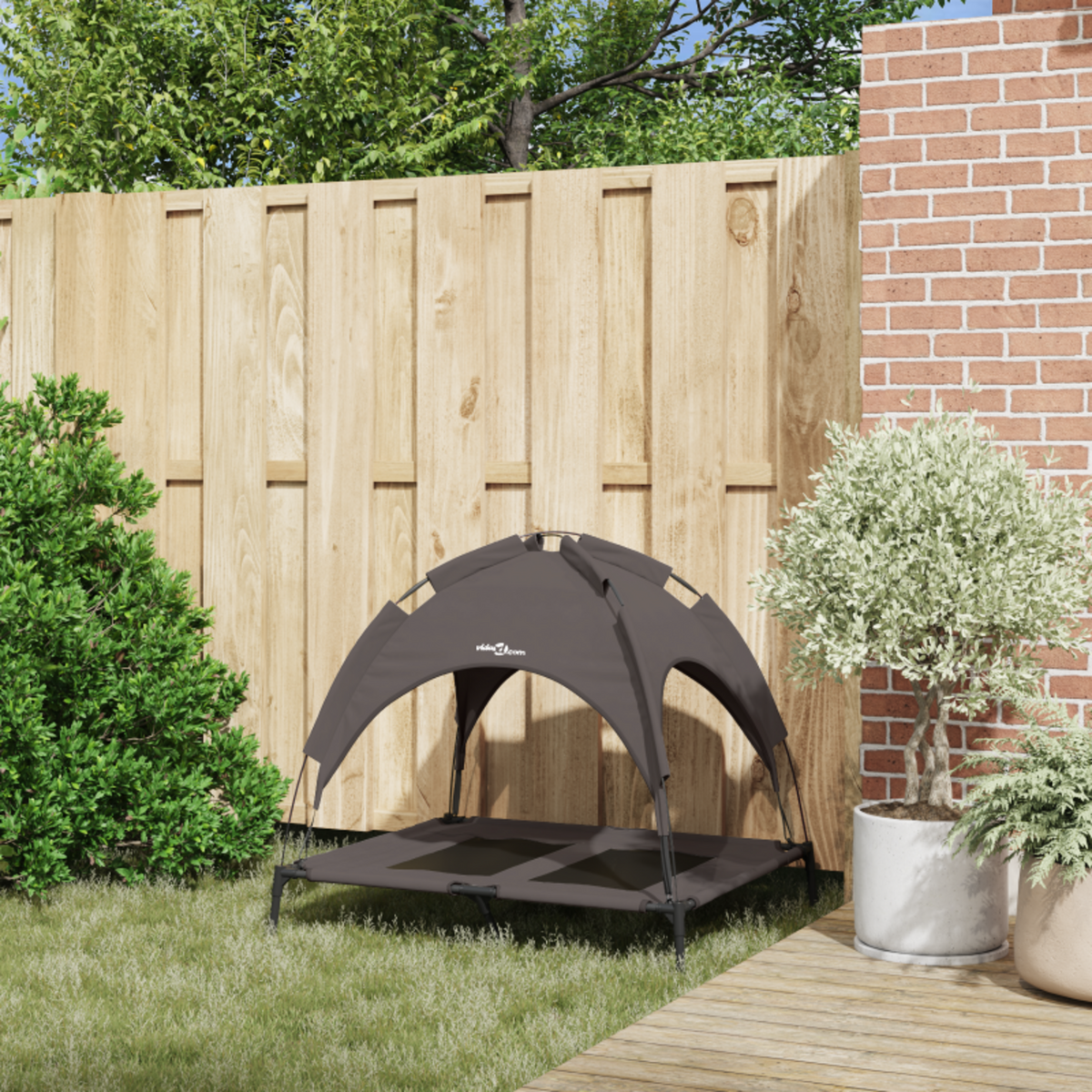 VIDAXL Lit pour chien surélevé avec auvent amovible Marron L Acier