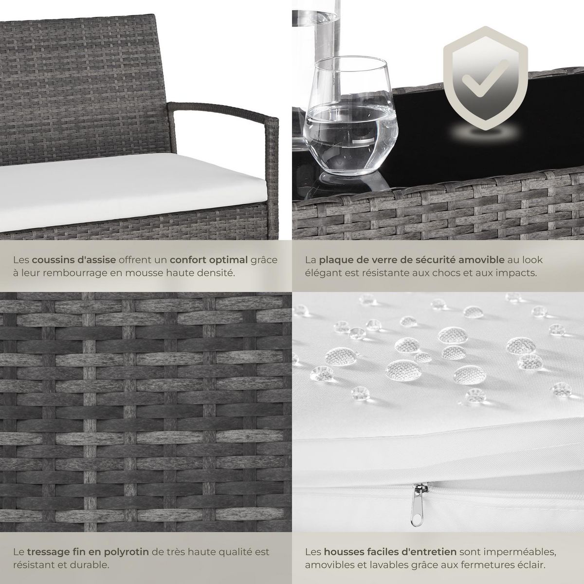 tectake Salon de jardin pour 4 personnes gris