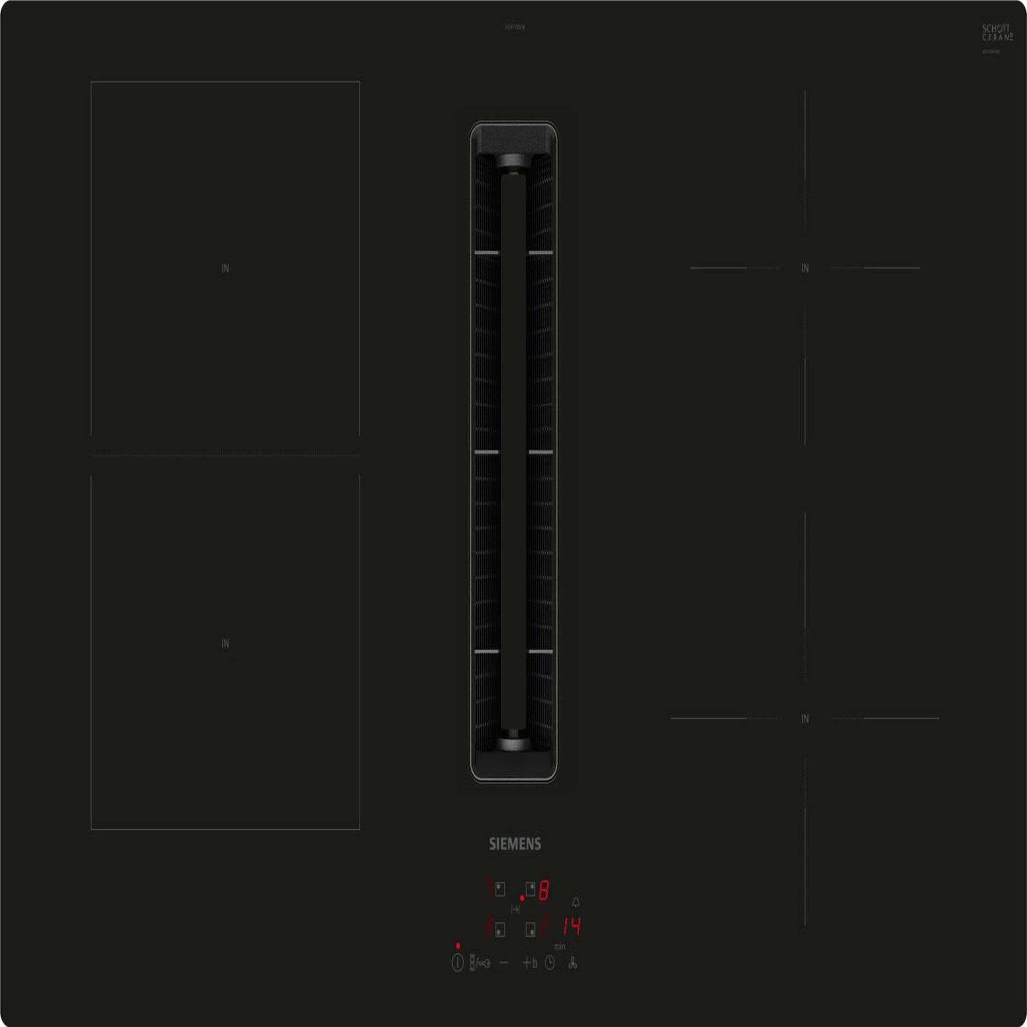 Voir la diapositive 2 : Siemens Table de cuisson aspirante induction 80cm 4 feux 7400w noir - ed811bs16e
