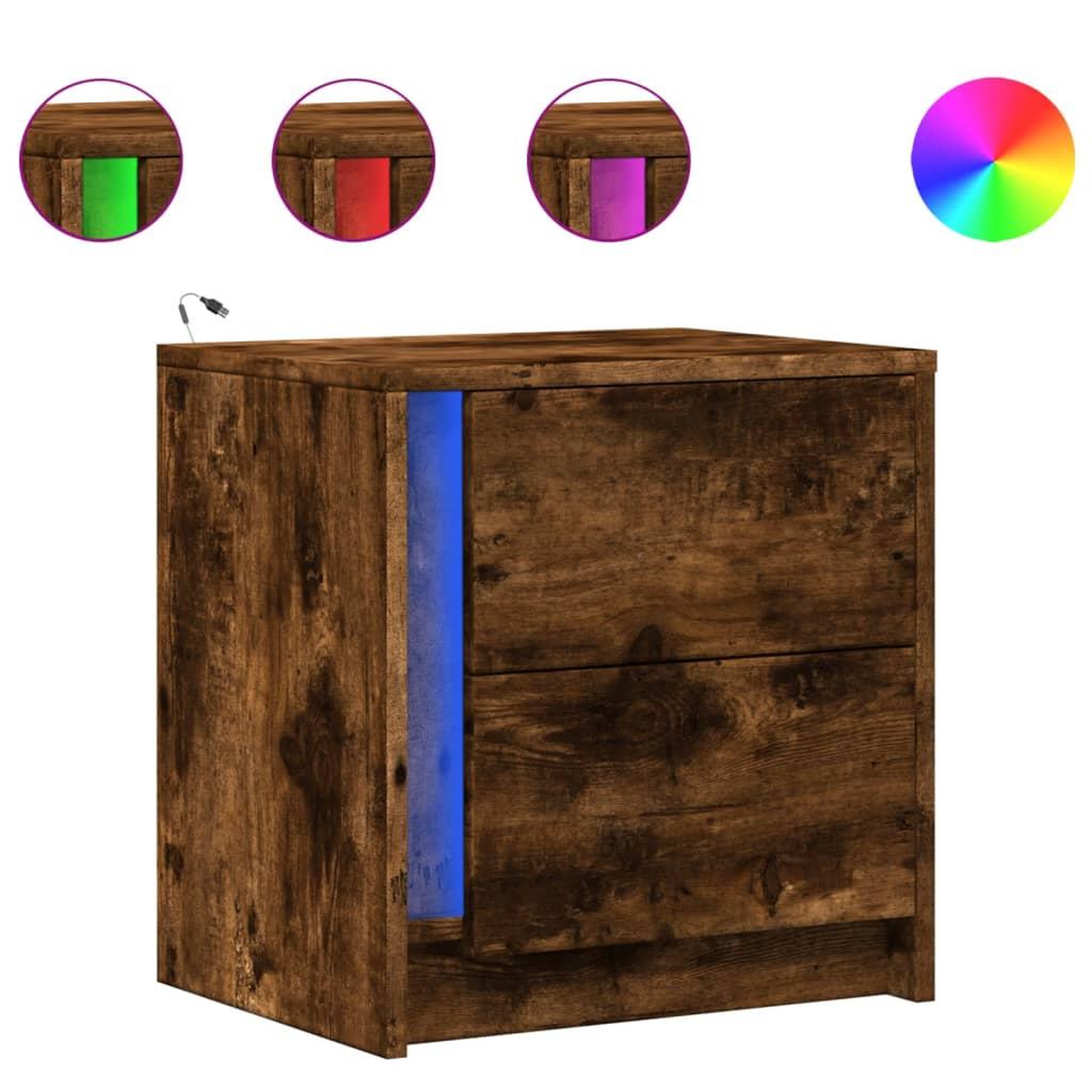 Voir la diapositive 2 : VIDAXL Armoire de chevet et lumieres LED chene fume bois d'ingenierie
