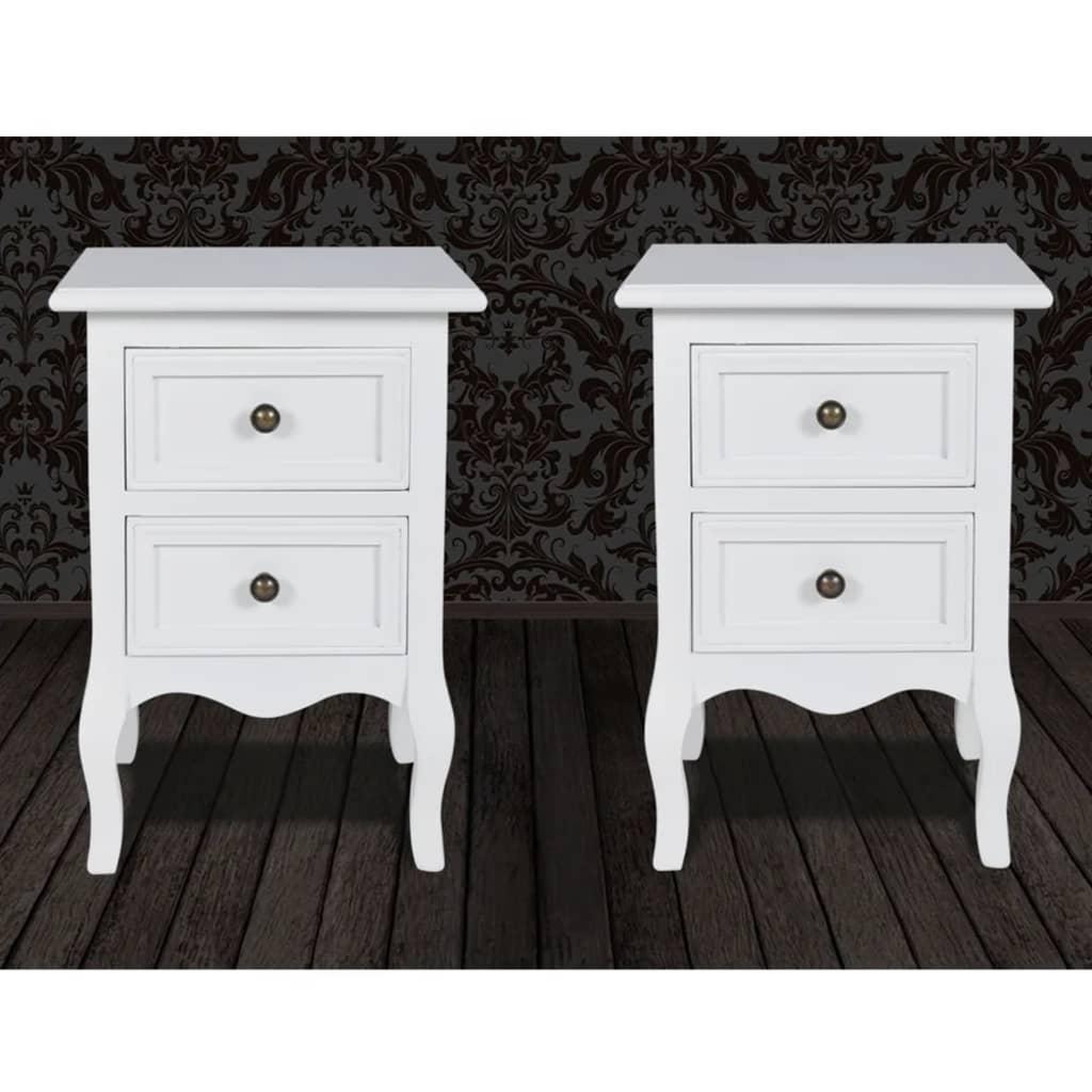 Voir la diapositive 3 : VIDAXL Table de chevet 2 pcs avec 2 tiroirs MDF Blanc