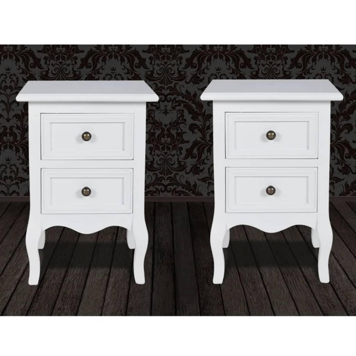 VIDAXL Table de chevet 2 pcs avec 2 tiroirs MDF Blanc