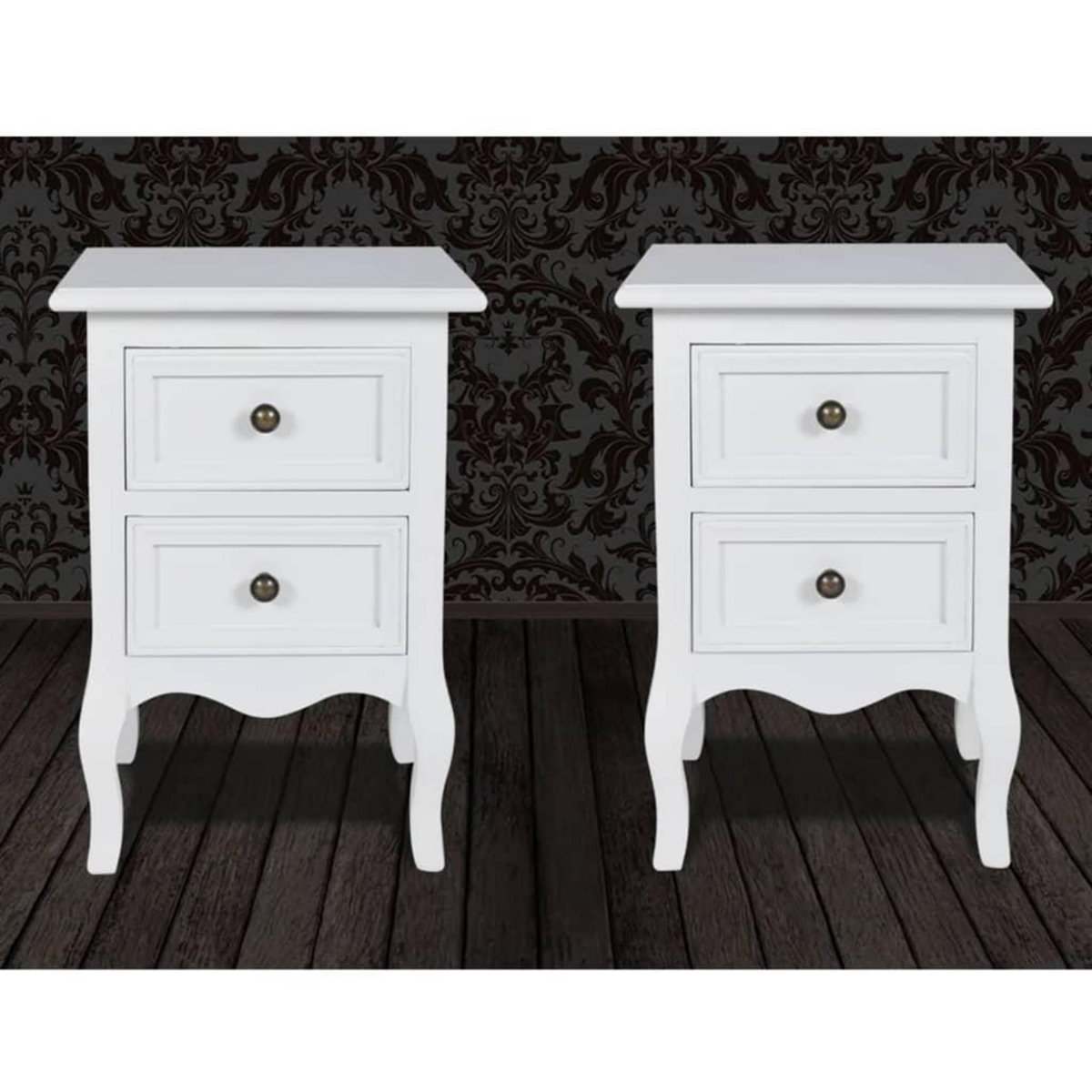 VIDAXL Table de chevet 2 pcs avec 2 tiroirs MDF Blanc