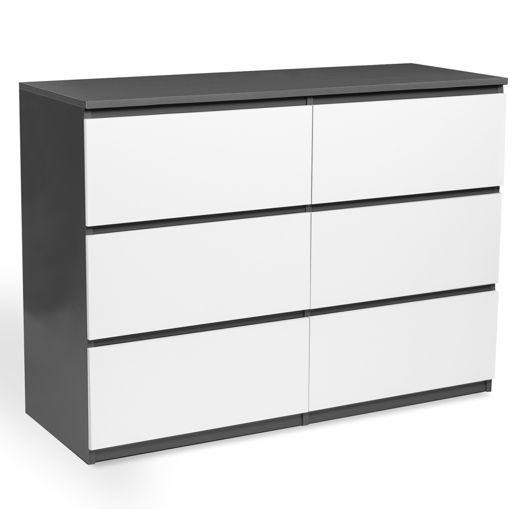 ID MARKET Commode 6 tiroirs tomi 110 cm bois gris et blanc