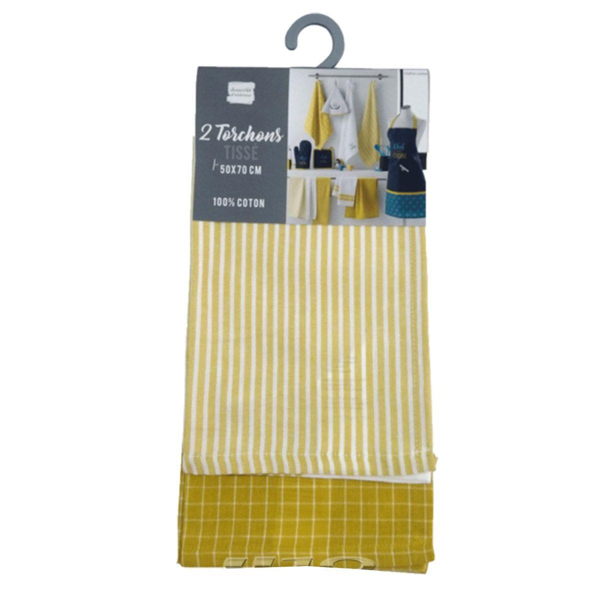 Voir la diapositive 3 : Douceur d'Intérieur Lot de 2 torchons  chef en cuisine  50x70cm jaune