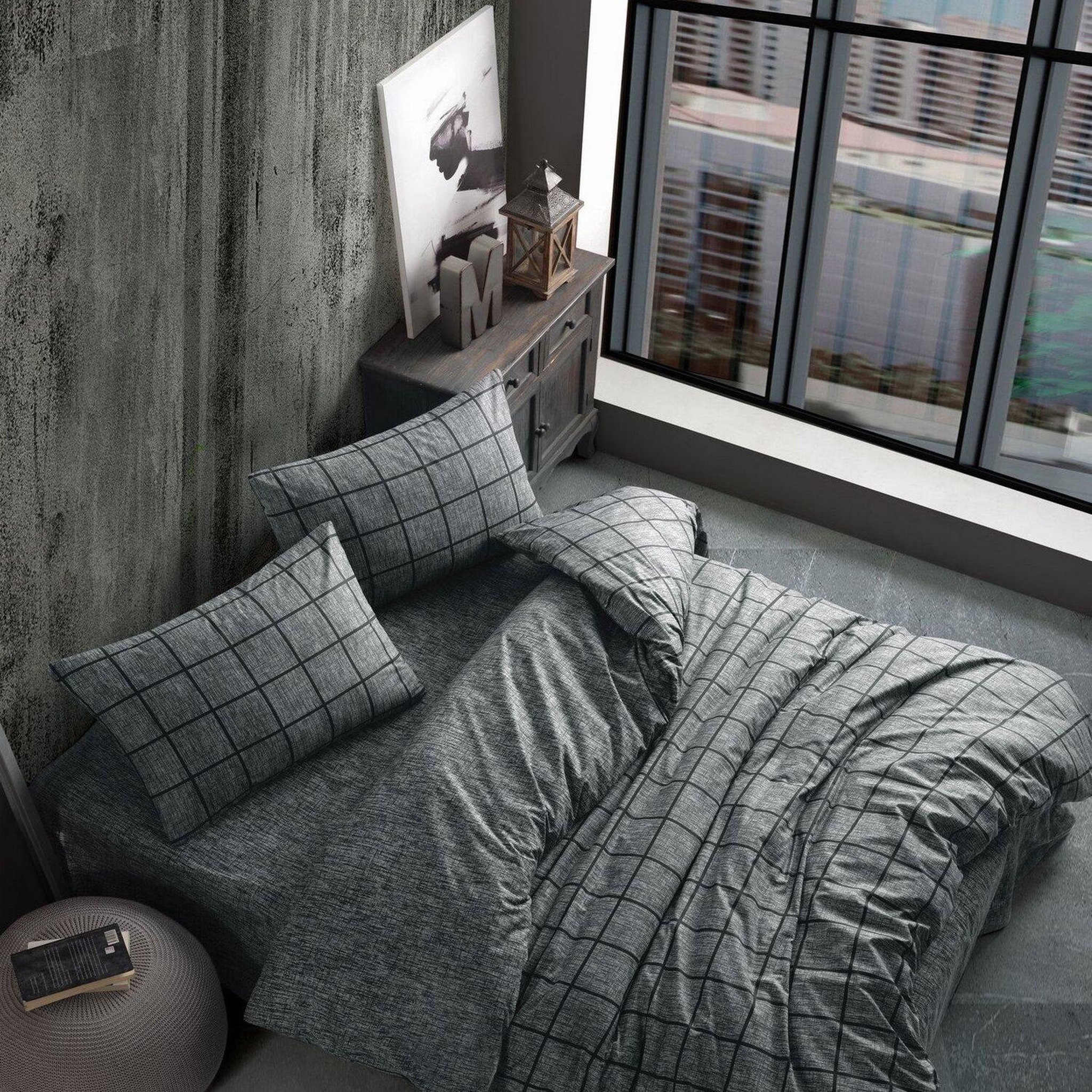 Home collection Parure housse de couette avec taie(s) 100 % coton Kare. Coloris disponibles : Multicolore