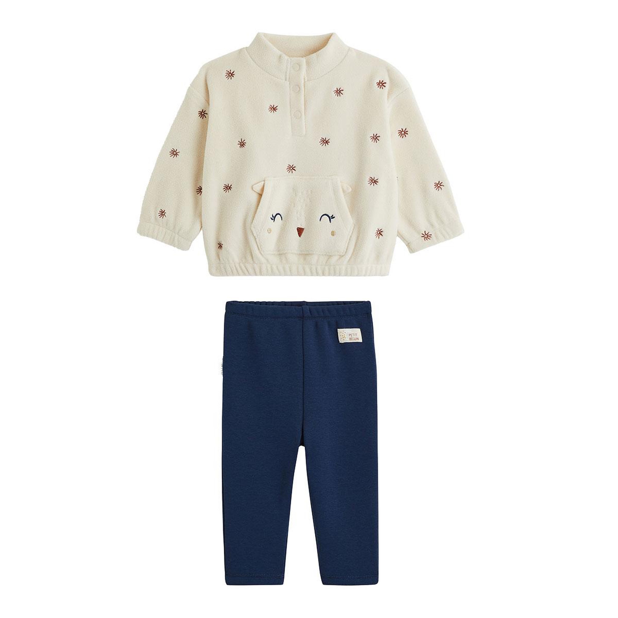 PETIT BEGUIN Ensemble bébé sweat en polaire et legging ultra chaud ollie. Coloris disponibles : Bleu