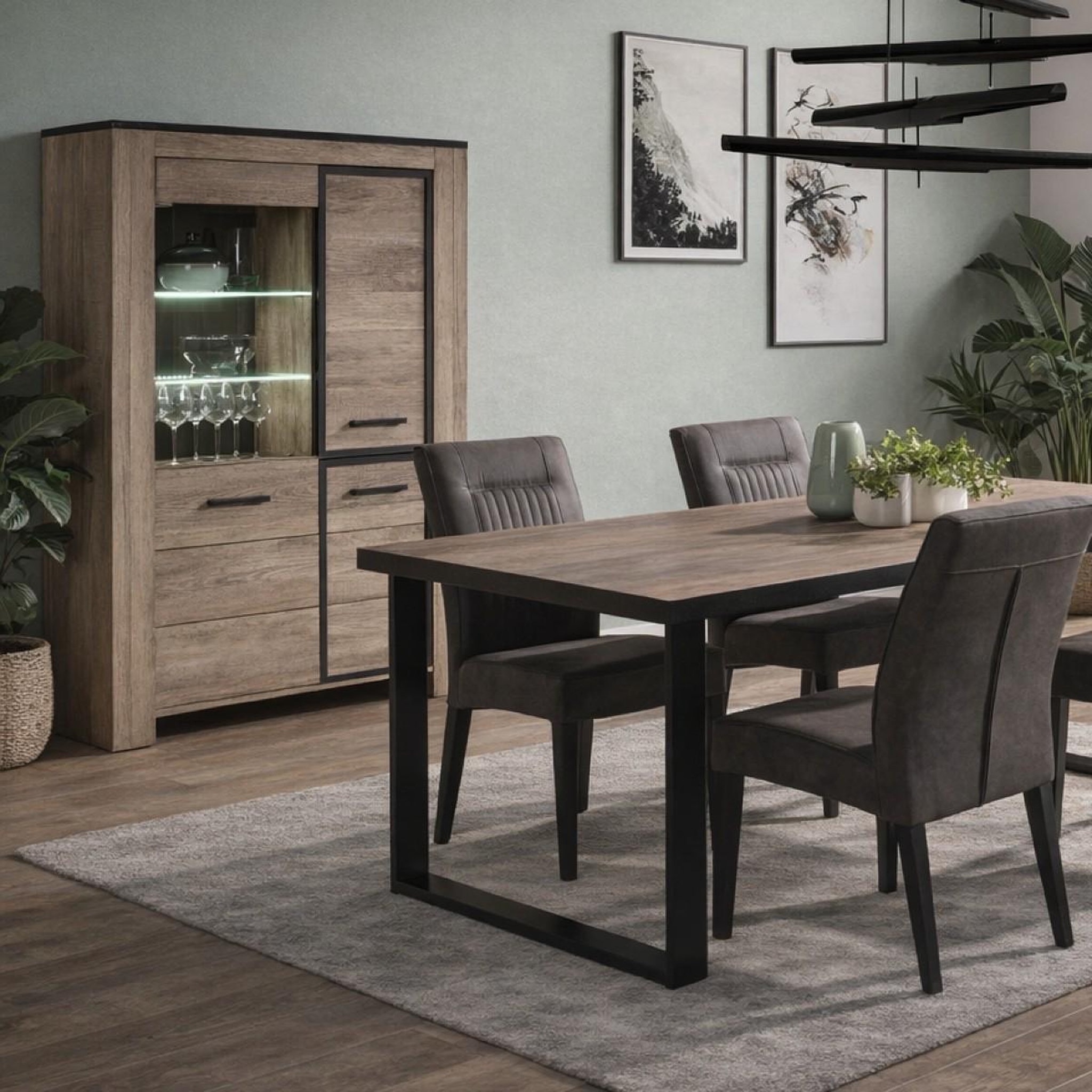 Voir la diapositive 3 : JLC KREATION Argentier moderne en bois avec porte vitrée LED OLIVE