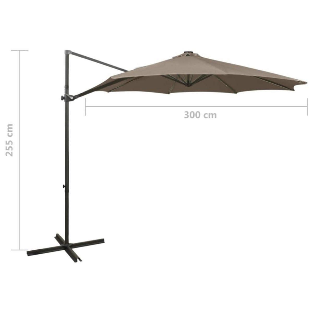 VIDAXL Parasol de jardin en porte-a-faux et mat et lumieres LED taupe