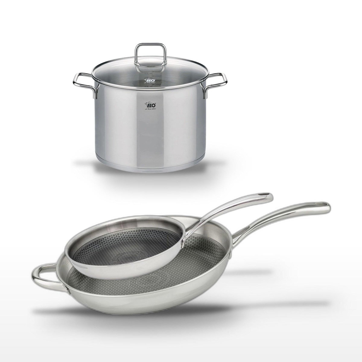 ELO Lot Faitout 26 cm & Poêles 28/32 cm Elo Relief Evolution