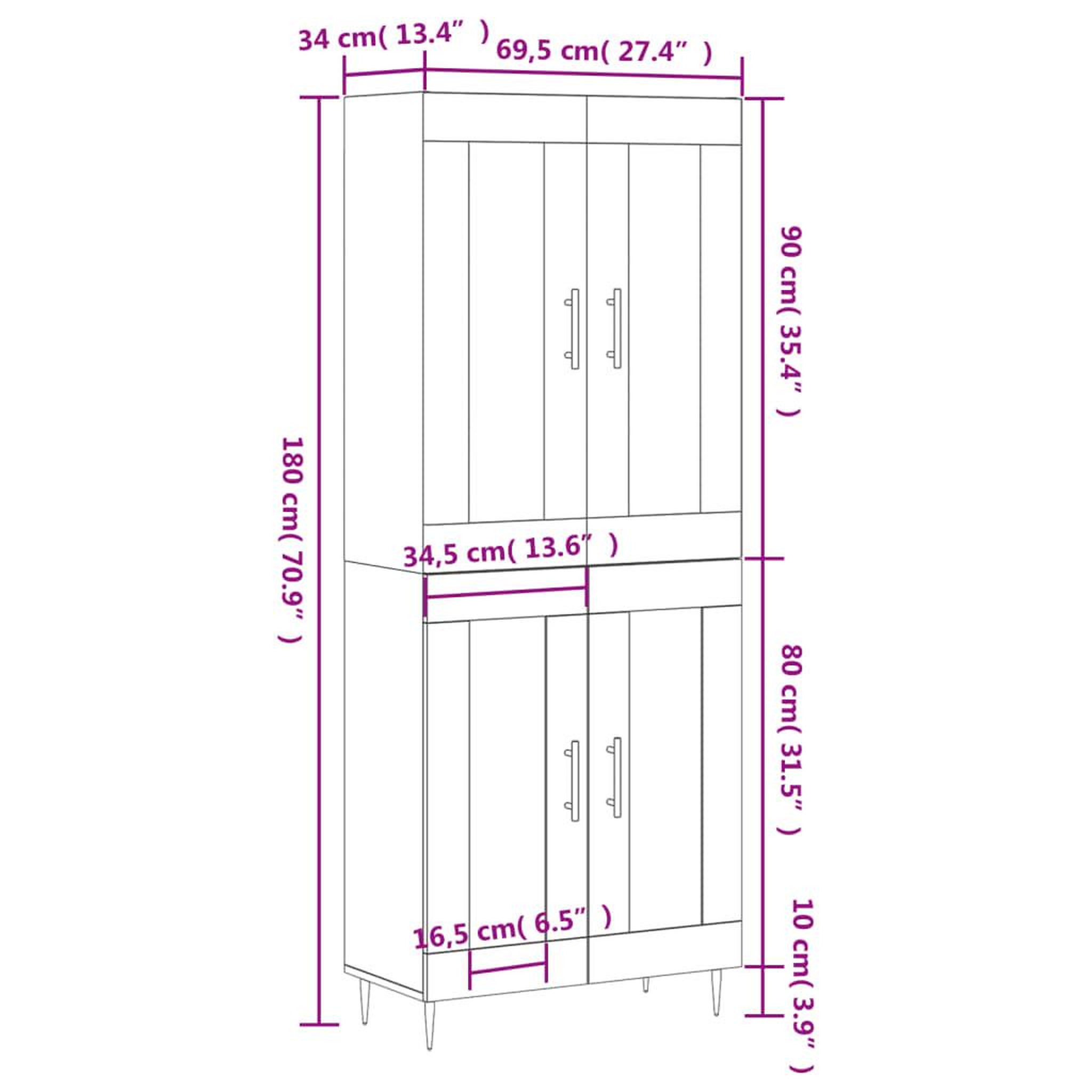 Voir la diapositive 6 : VIDAXL Buffet haut Chene fume 69,5x34x180 cm Bois d'ingenierie