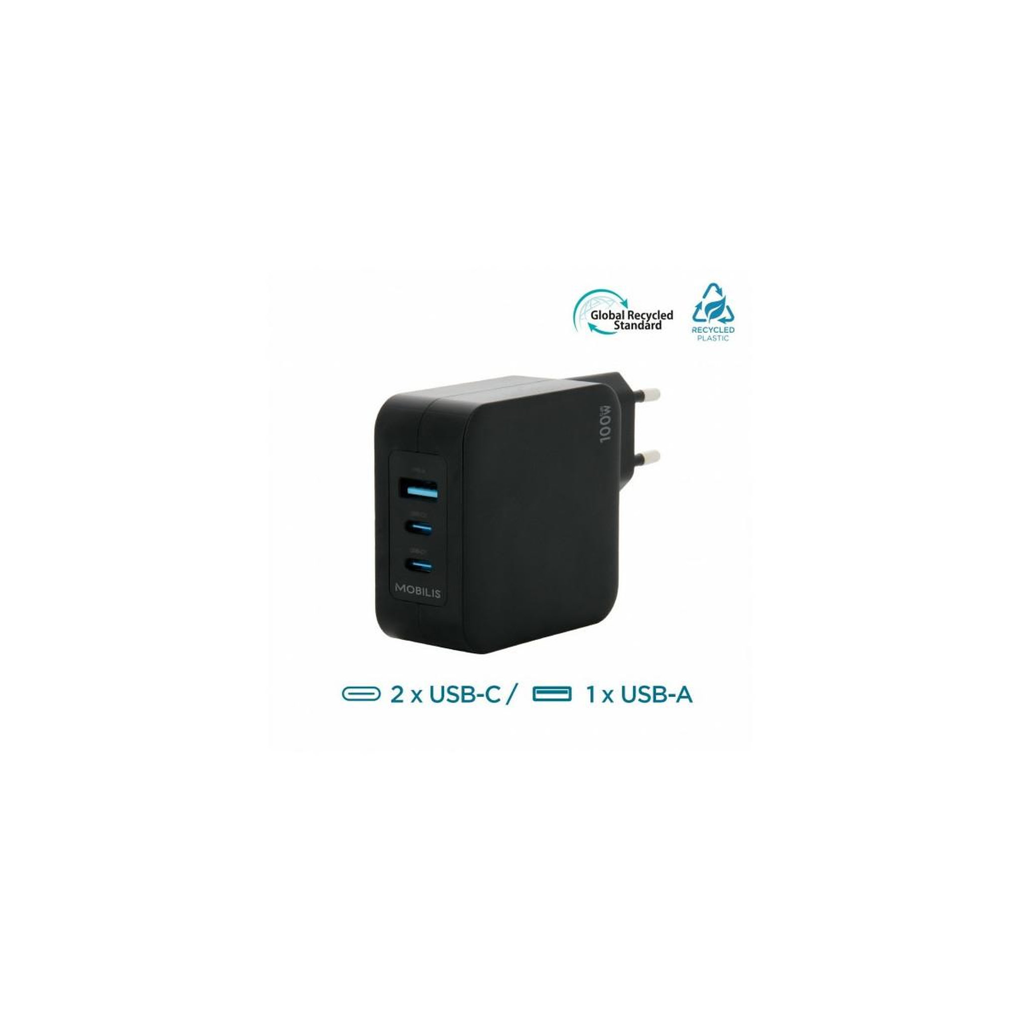Voir la diapositive 3 : MOBILIS Mobilis charger 100w 2usb c 1usba gan cable 100w ordinateur portable, smartphone, tablette noir secteur intérieure