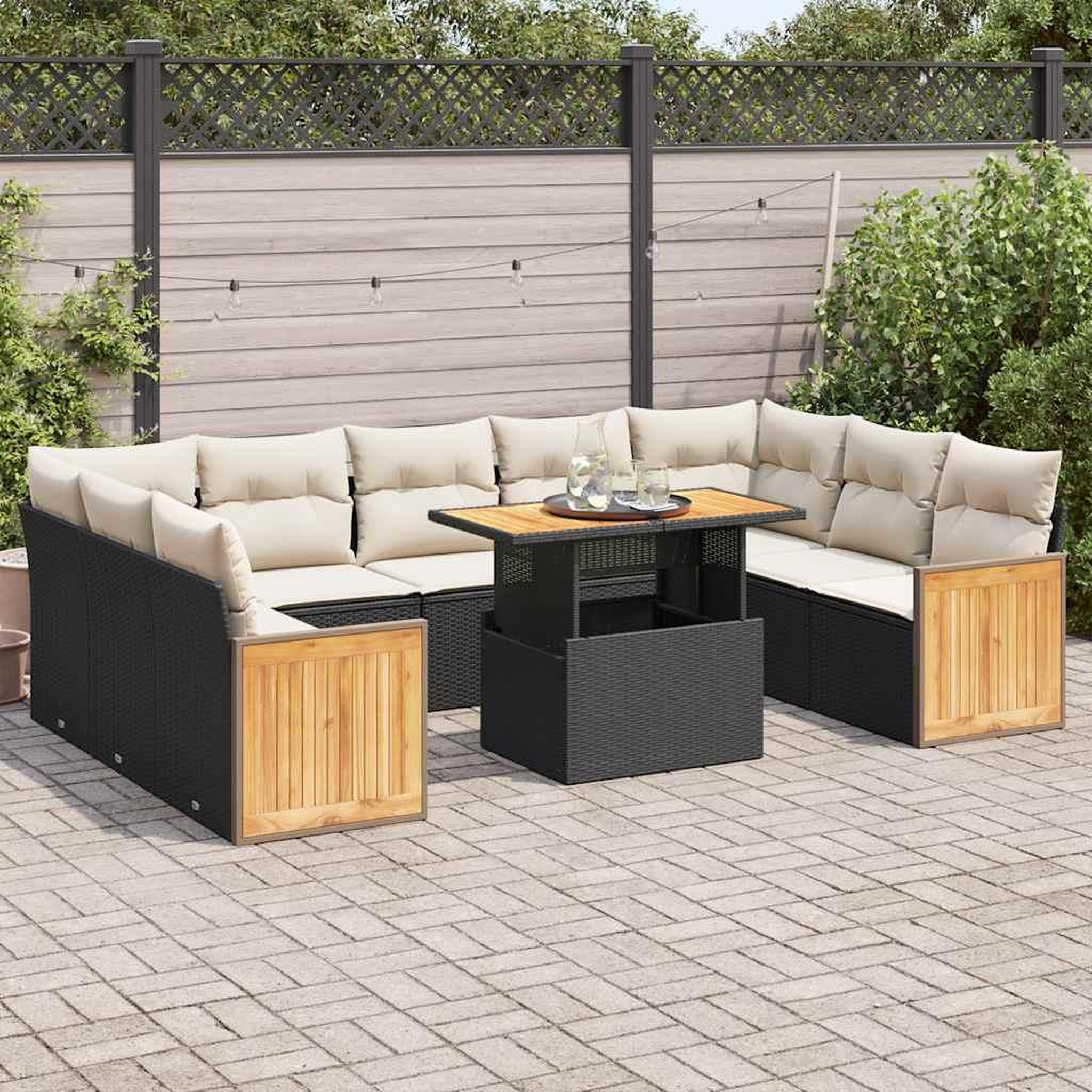 VIDAXL Salon de jardin 10 pcs avec coussins noir resine tressee acacia