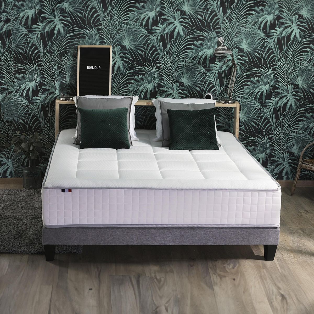 IDLITERIE Ensemble matelas Ressort 7 zones + sommier + oreiller + couette - FABRICATION FRANCAISE
