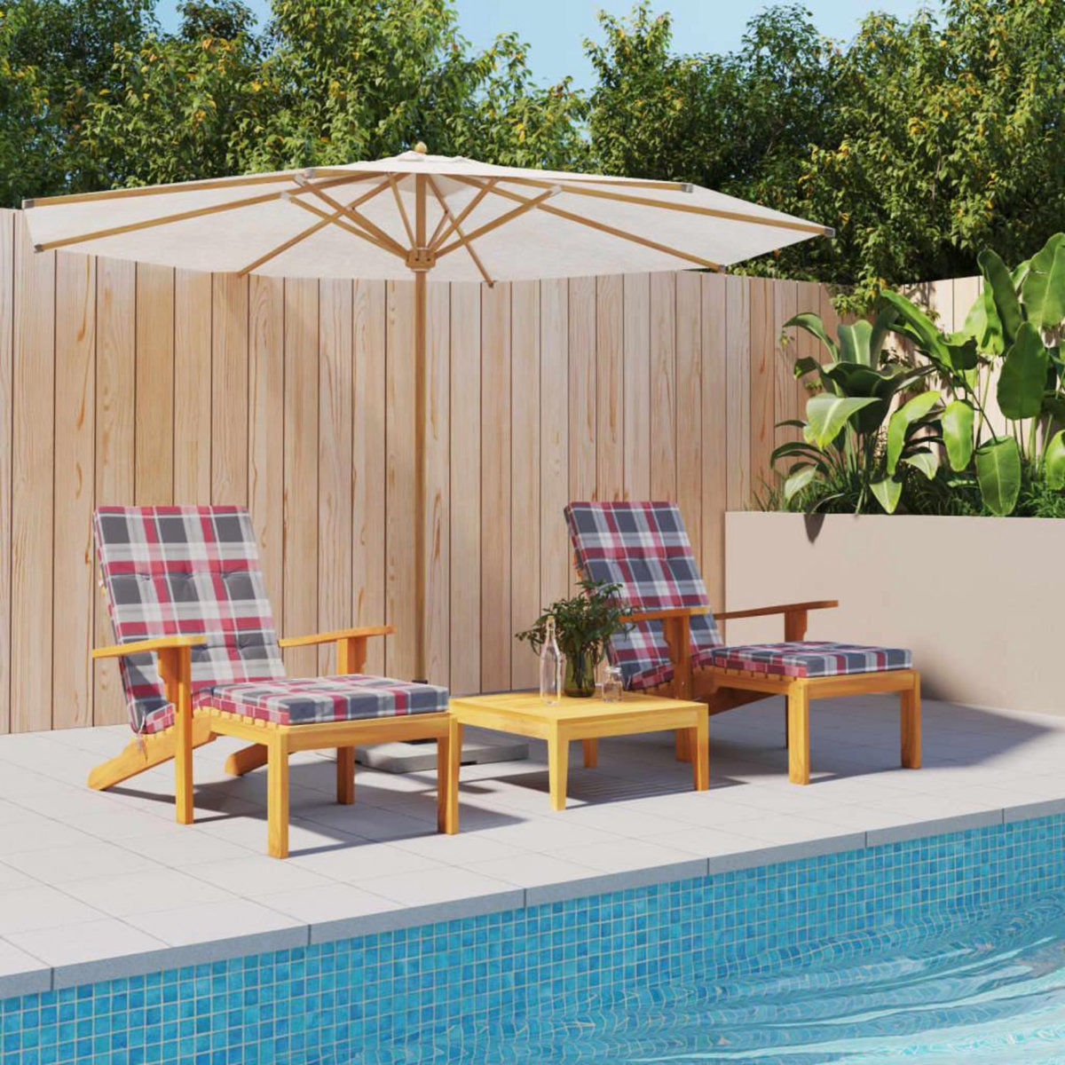 VIDAXL Coussins de chaise longue lot de 2 motif a carreaux rouges