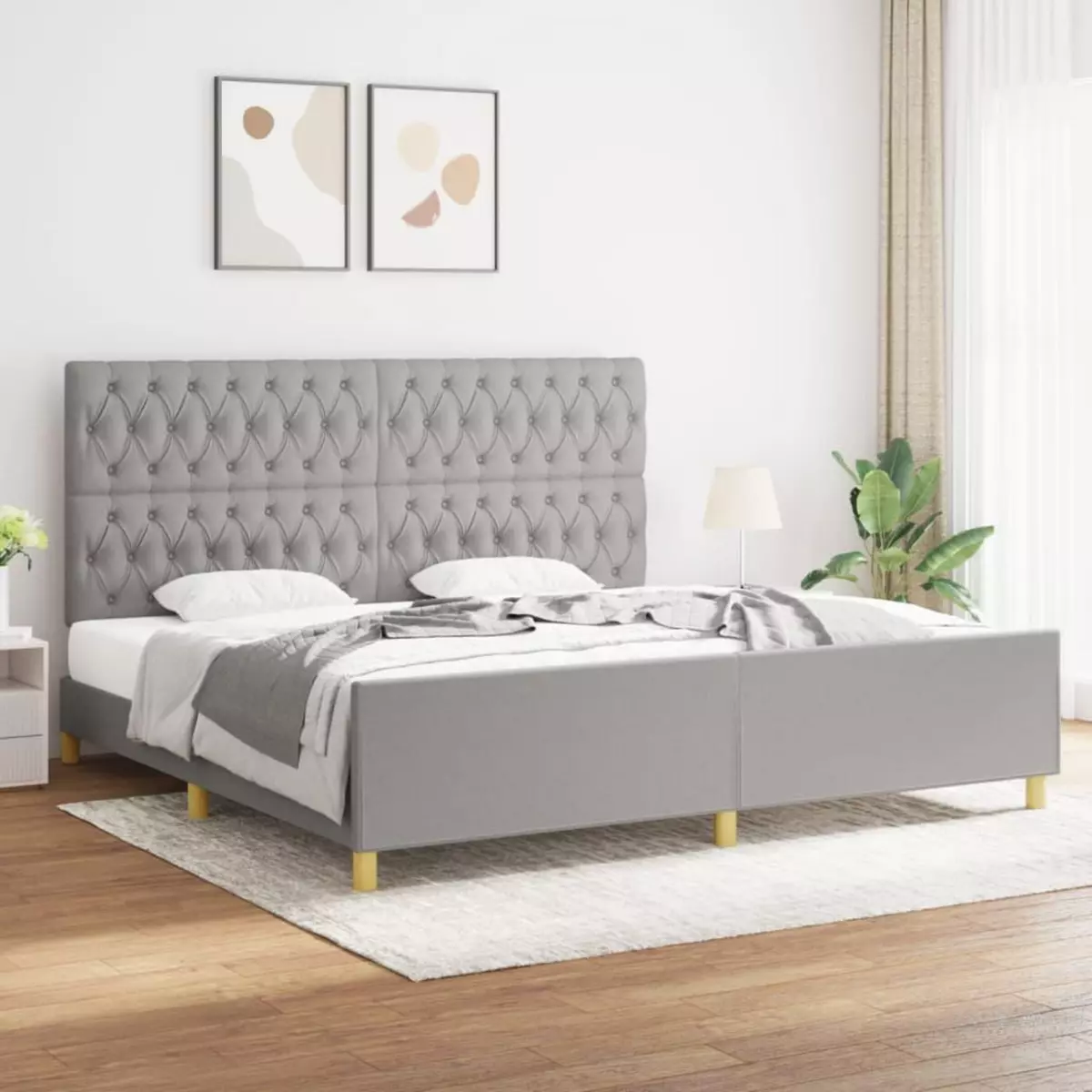 VIDAXL Cadre de lit avec tete de lit Gris clair 200x200 cm Tissu