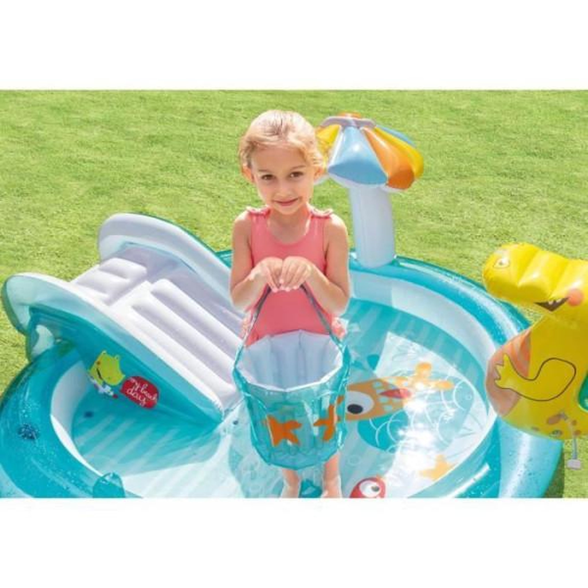 Voir la diapositive 2 : INTEX Aire de jeux gonflable - INTEX - Alligator - 160 Litres - 2 ans+ - 201 x 160 x 84 cm - Inclus : 1 bouée canard et un sceau gonf