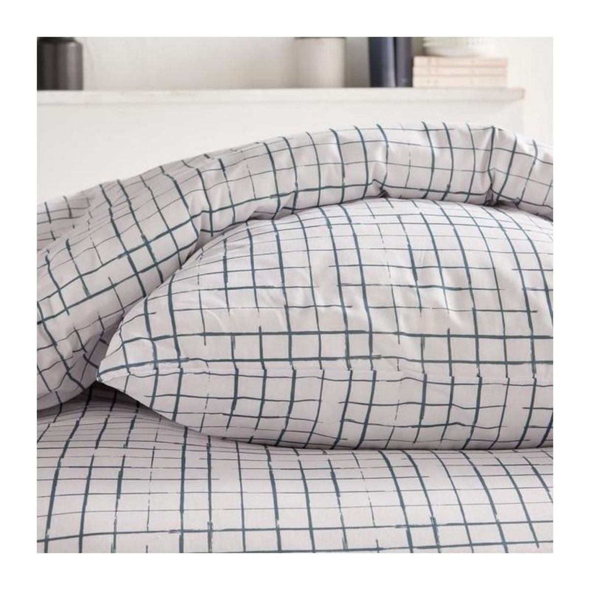 Today Parure de lit - TODAY Crazy - Imprimé Carreaux - 2 personnes - 220 x 240 cm - Blanc