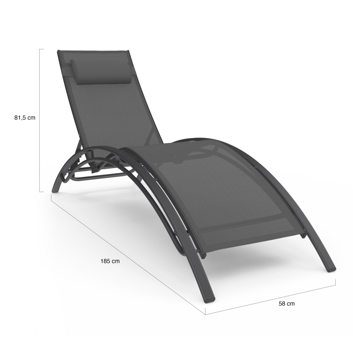 ID MARKET Lot de 2 transats de jardin inclinables en acier HAVANE toile grise avec coussin