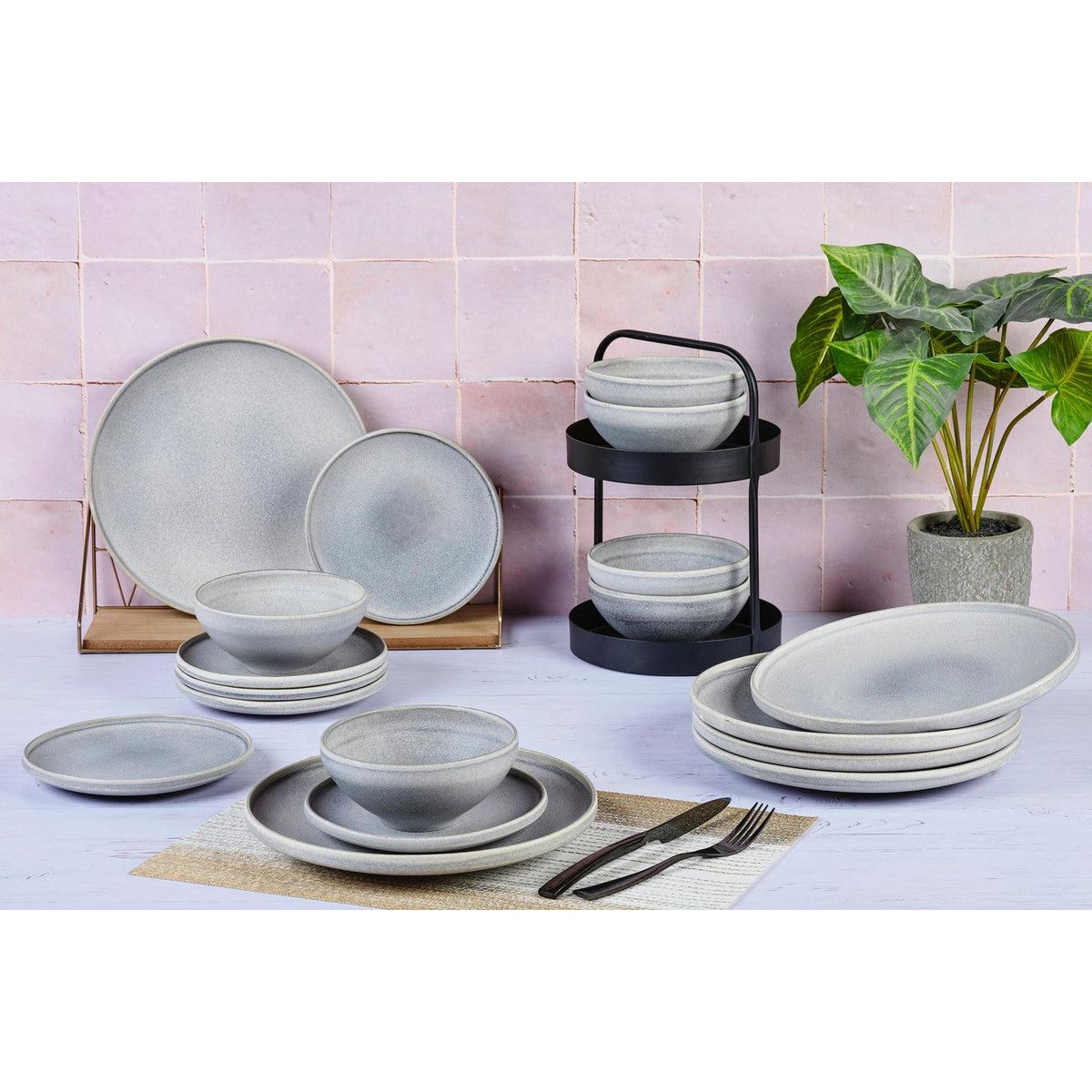 BJORN Service Les Essentiels STONE - 18 pièces - Gris lune