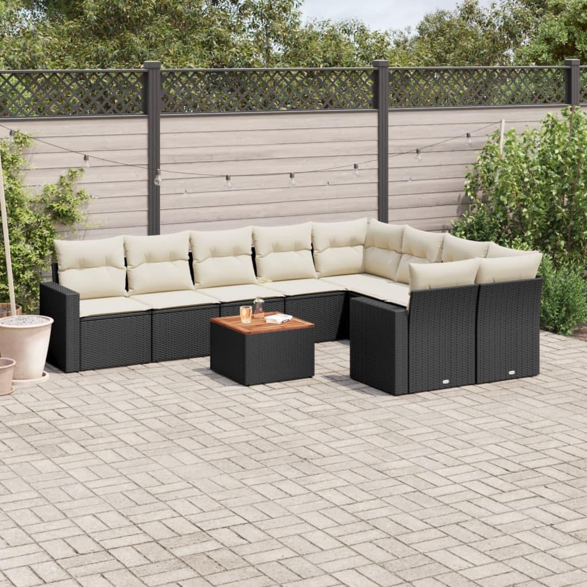 VIDAXL Salon de jardin 10 pcs avec coussins noir resine tressee